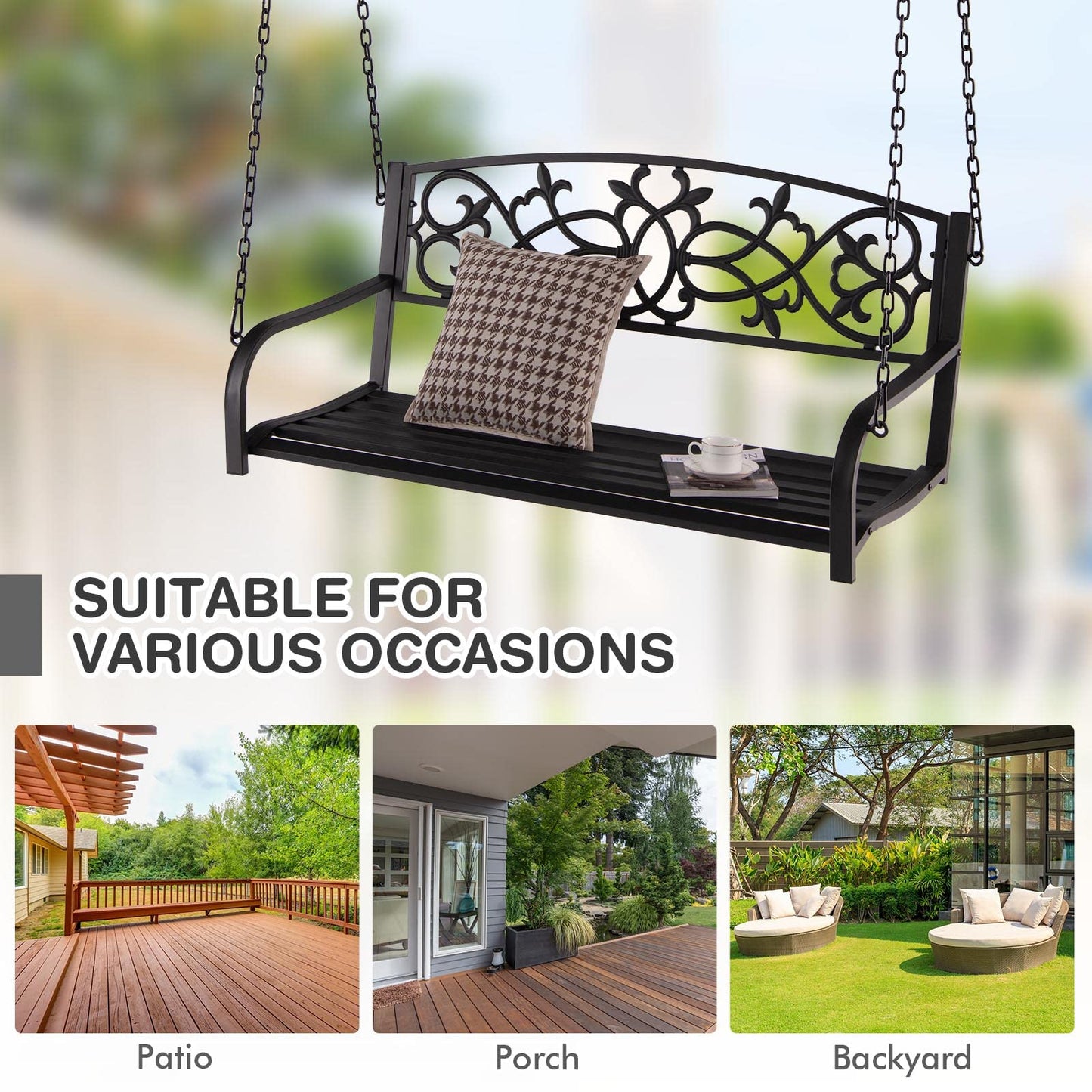 Tangkula 2 Person Porch Swing, Hanging Patio Swing Bench with Chains