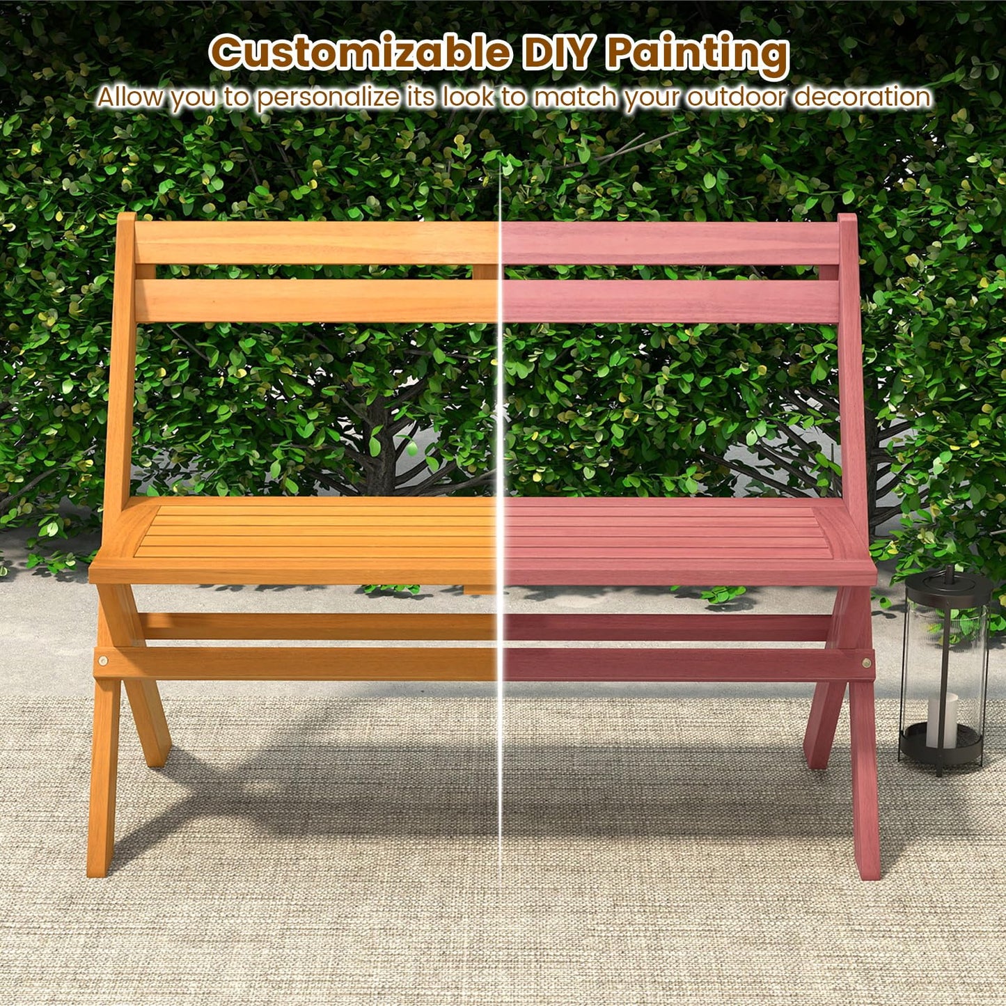 Banc extérieur pliable en bois d'acacia Tangkula, capacité 360 kg