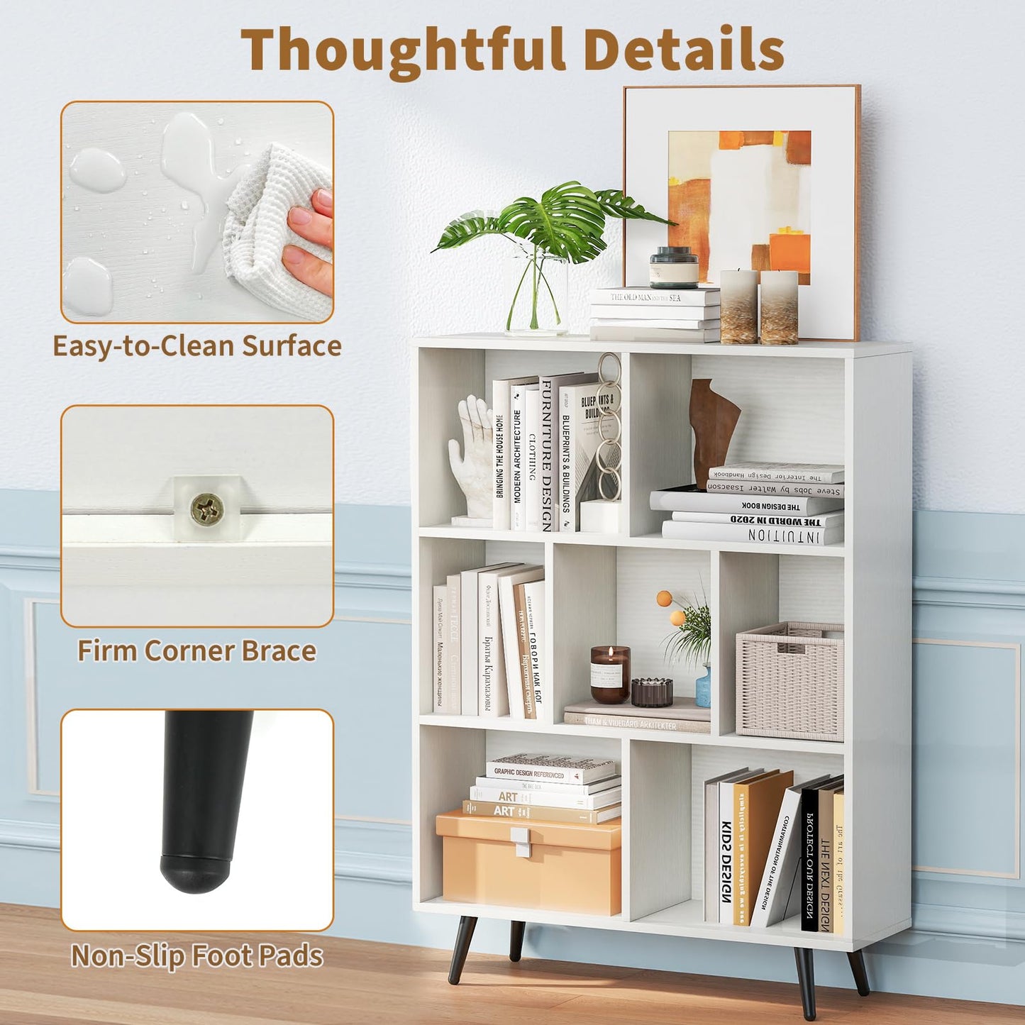 Tangkula Modern 7-Cube Bookcase with 4 Tapered Metal Legs