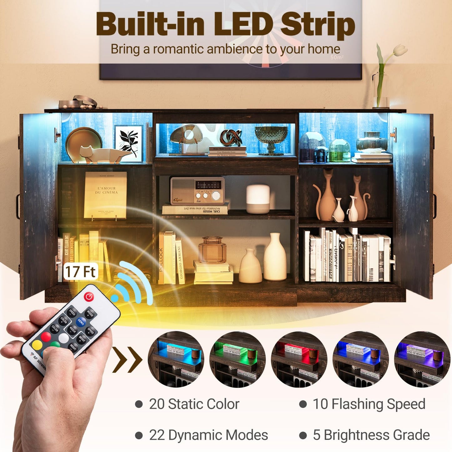 Tangkula 58”L Farmhouse LED TV Stand for TV up to 65 Inch