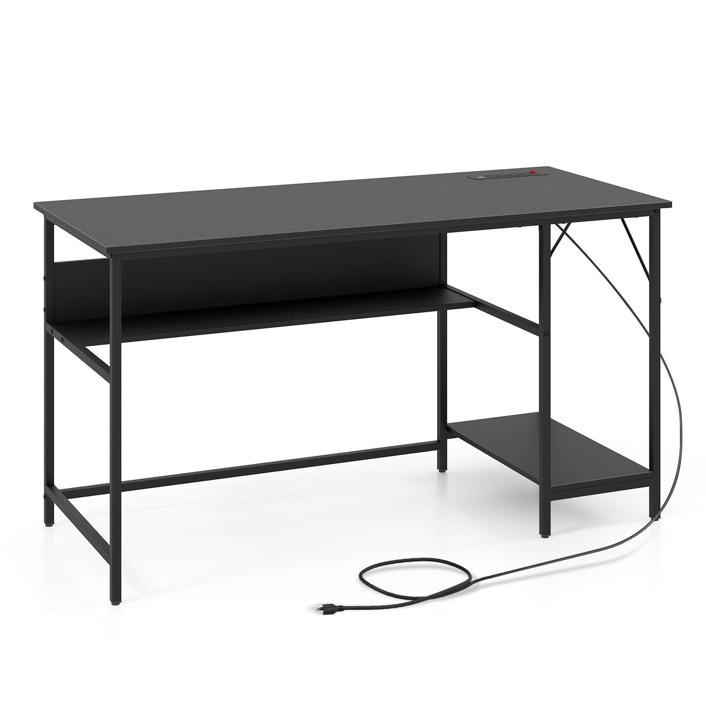 Tangkula Bureau Informatique 140 cm avec Prise de Courant et Ports USB