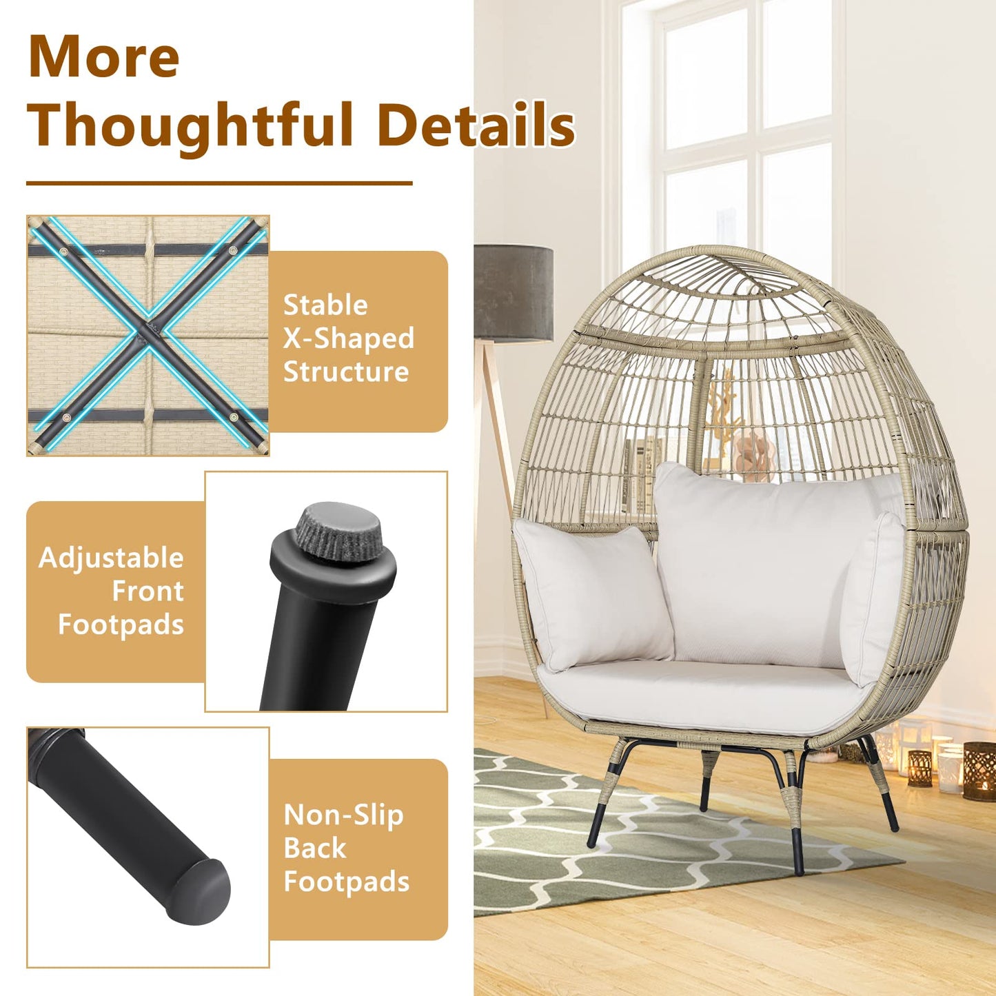 Tangkula PE Wicker Egg Chair Patiojoy Oversized Indoor Outdoor Patio Lounge Chair