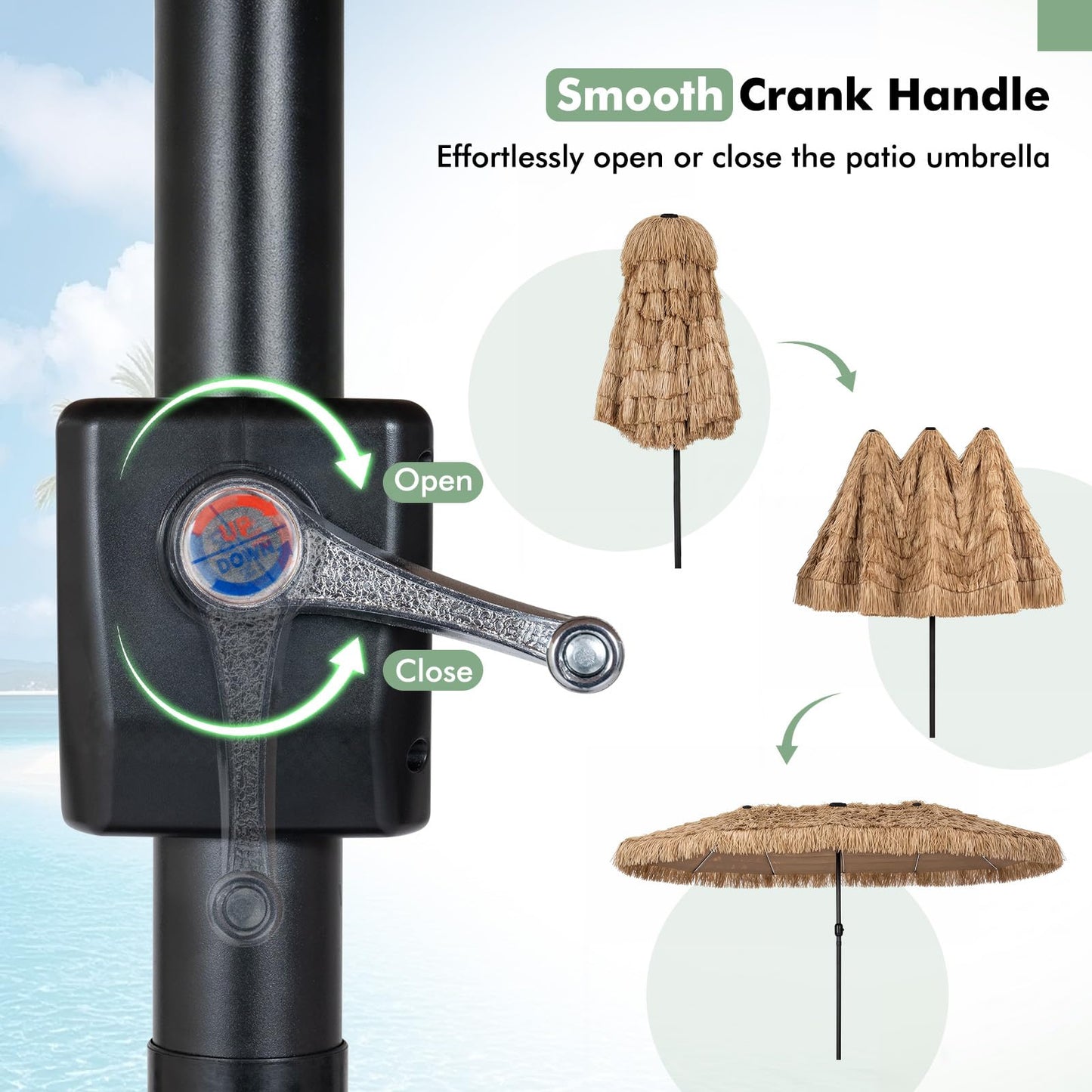 Tangkula 15 FT Solar Tiki Patio Umbrella | Thatched PE Grass