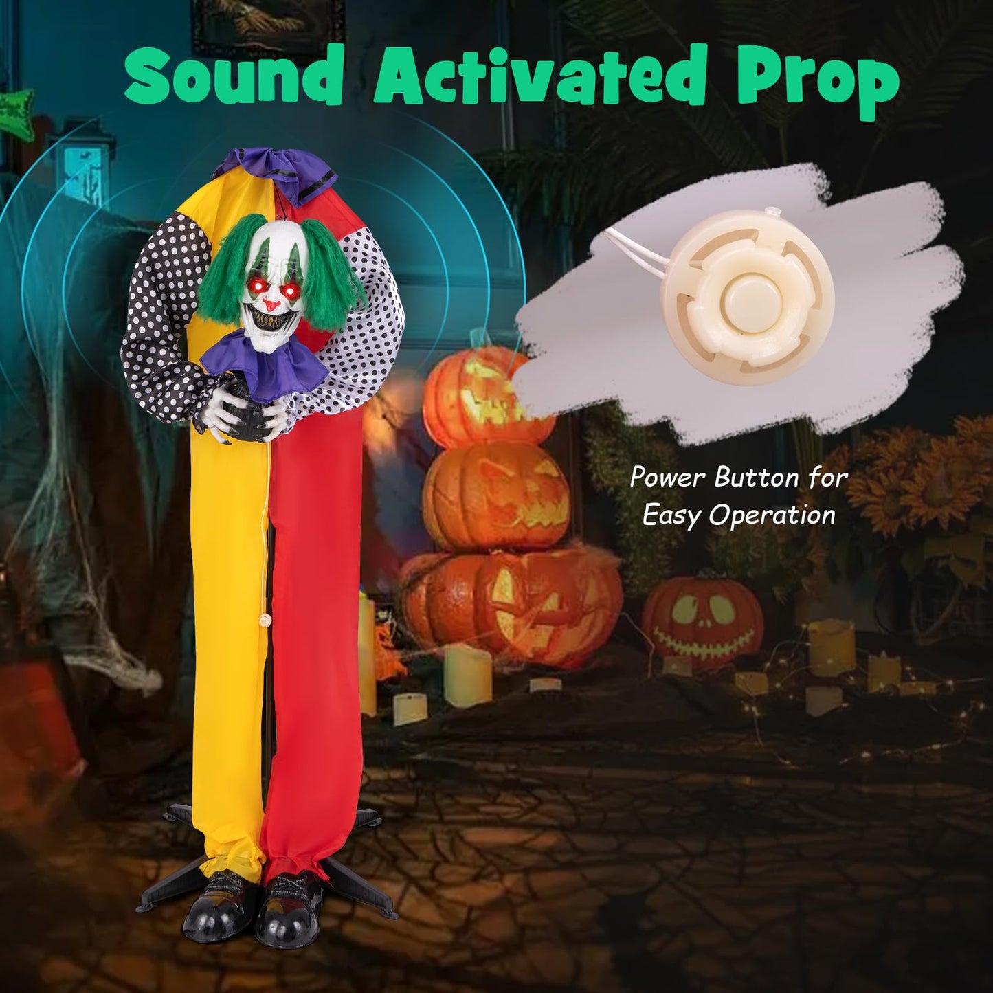 Tangkula Clown Animé d'Halloween de 1,37 m avec Phrases Préenregistrées, Yeux Rouges Lumineux à LED