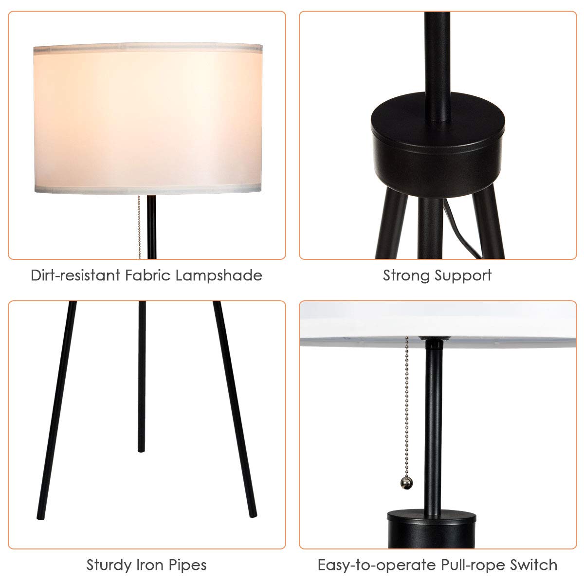 Tangkula 60.5" Metal Tripod Floor Lamp, Contemporary Minimalist Standing Floor Light with Iron Legs