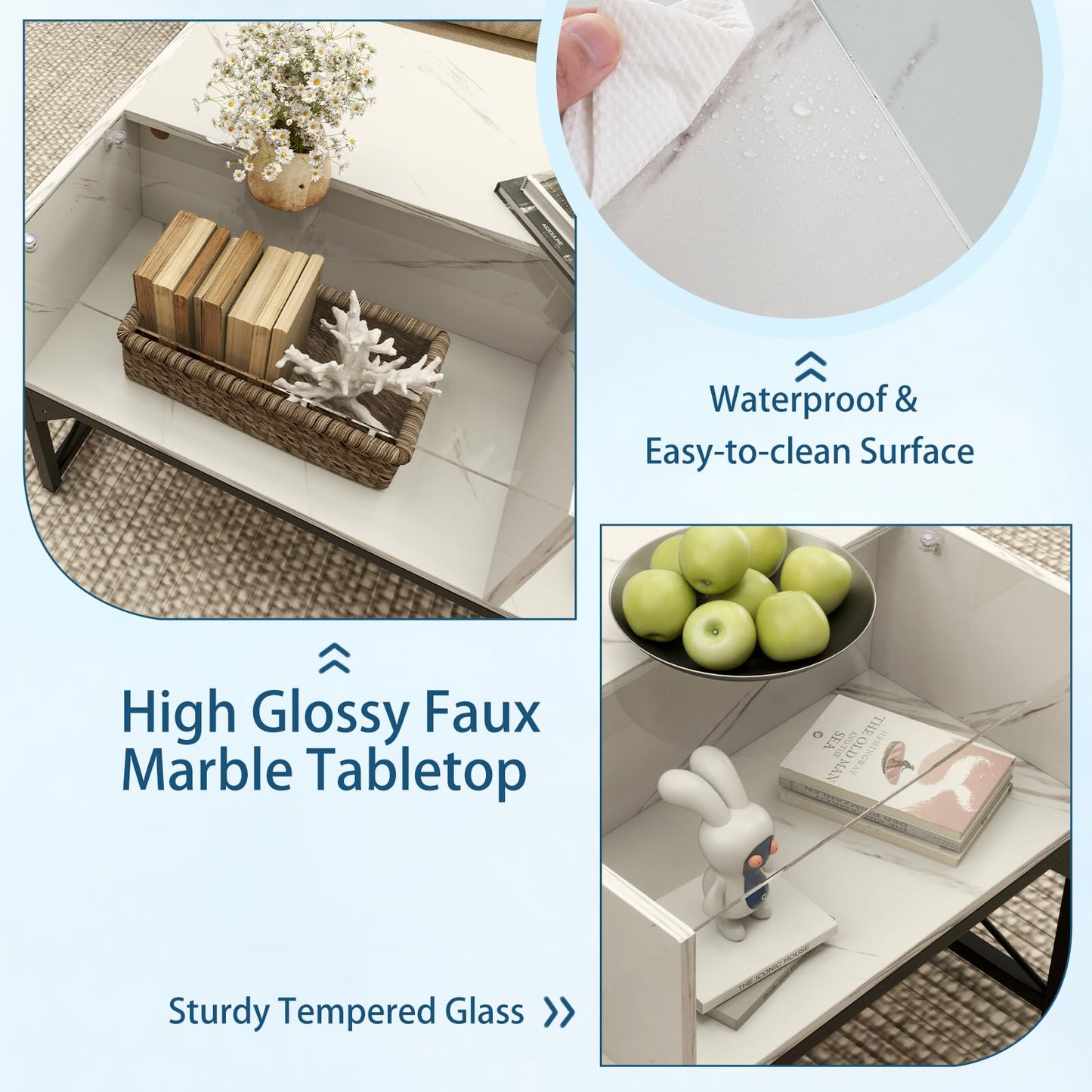 Tangkula LED Coffee Table with 4 Storage Cubes