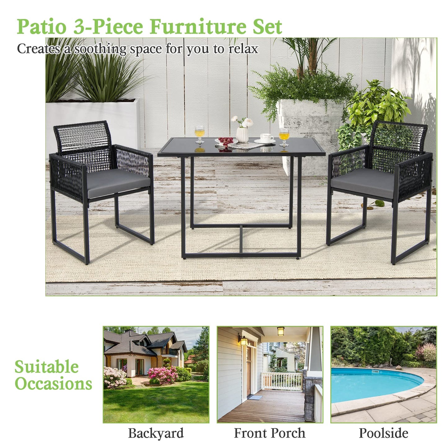 3 Pieces Outdoor Dining Set - Tangkula