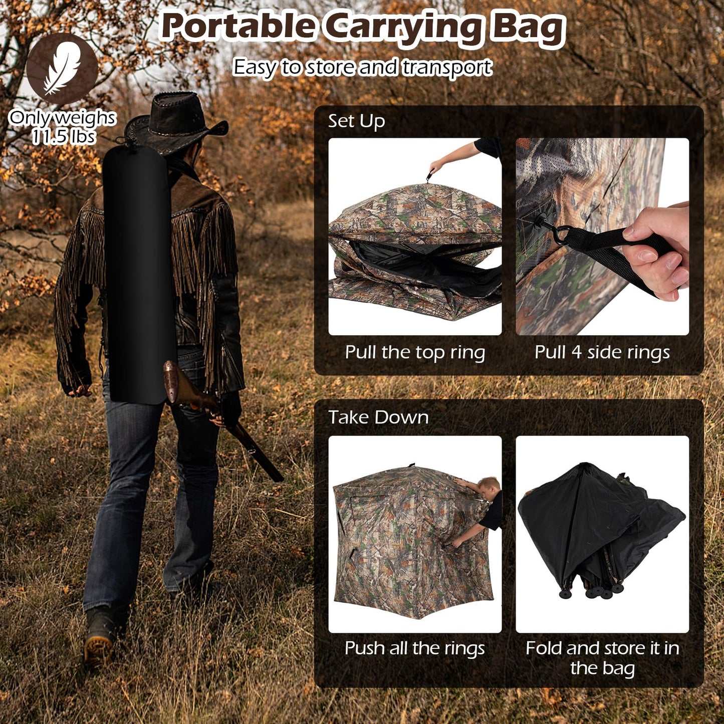 Tangkula 270° See Through Hunting Blind with Silent Magnetic Door & 4 Windows