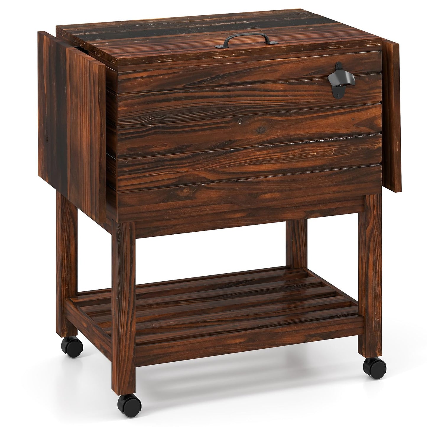 Tangkula Rolling Wooden Patio Cooler Cart(54 Quart)