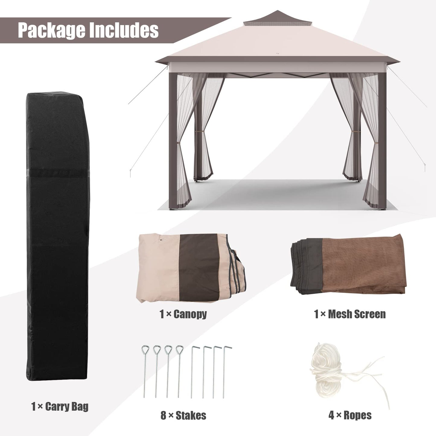 Tangkula 11x11 Ft Pop up Gazebo, 2-Tier Patio Gazebo with Netting, Carry Bag