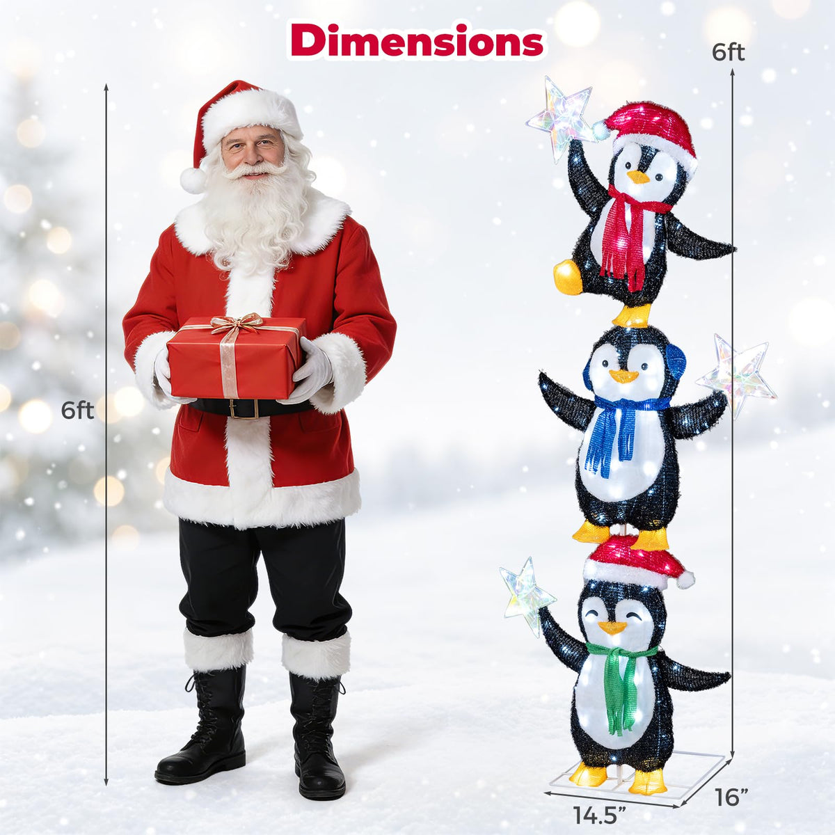Tangkula 6 FT Lighted Christmas 3 Stacked Penguins