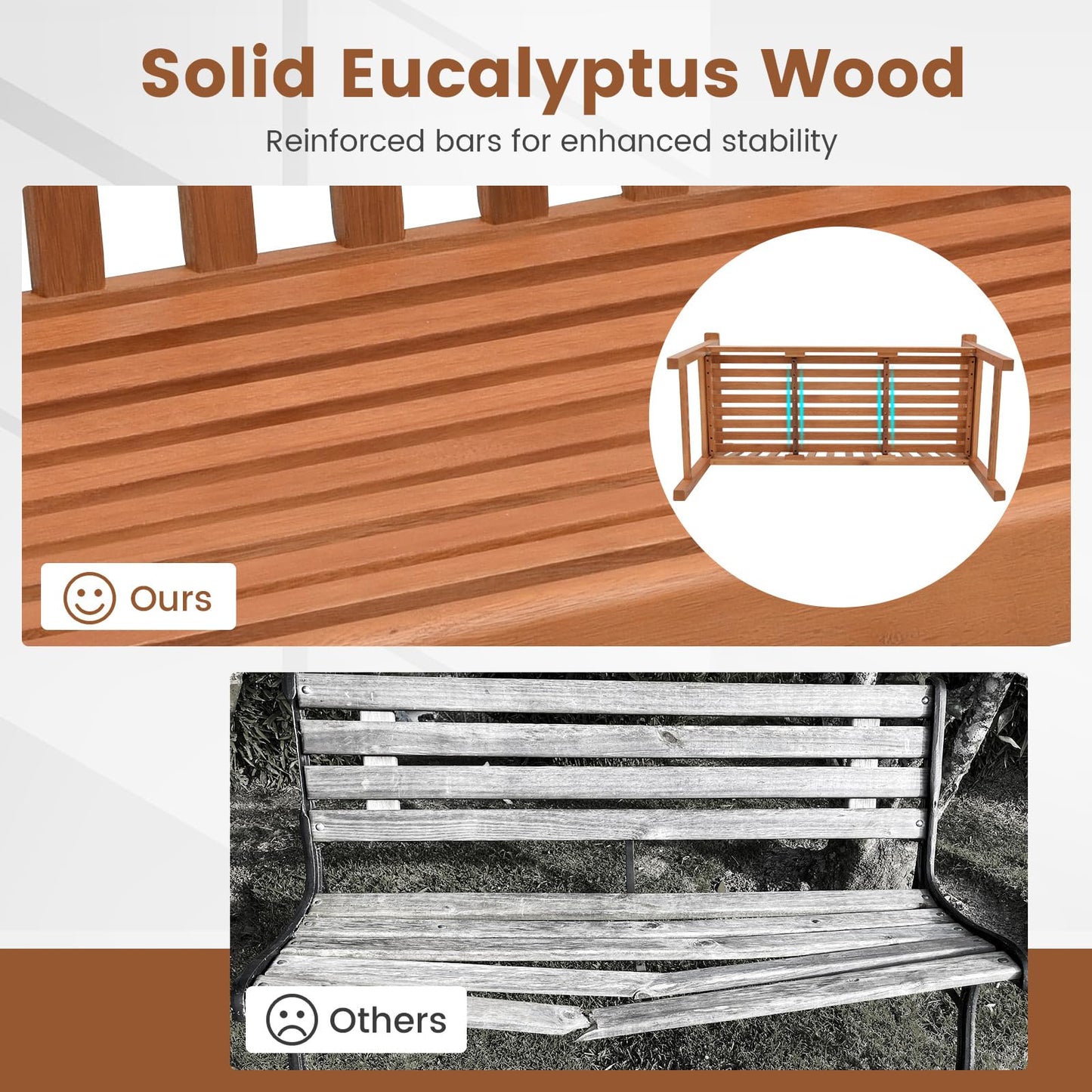 Tangkula Outdoor Garden Bench 2-Person Eucalyptus Wood Bench