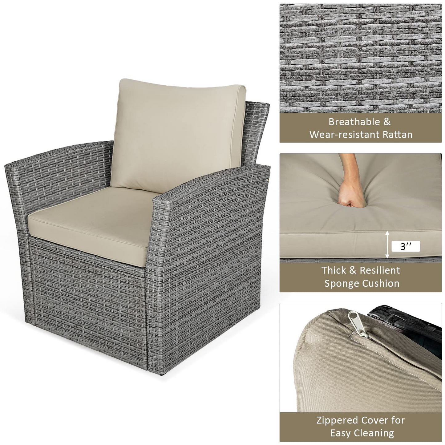 Tangkula 4 Pieces Patio Furniture Set, Outdoor Conversation Set with Cushions and Coffee Table