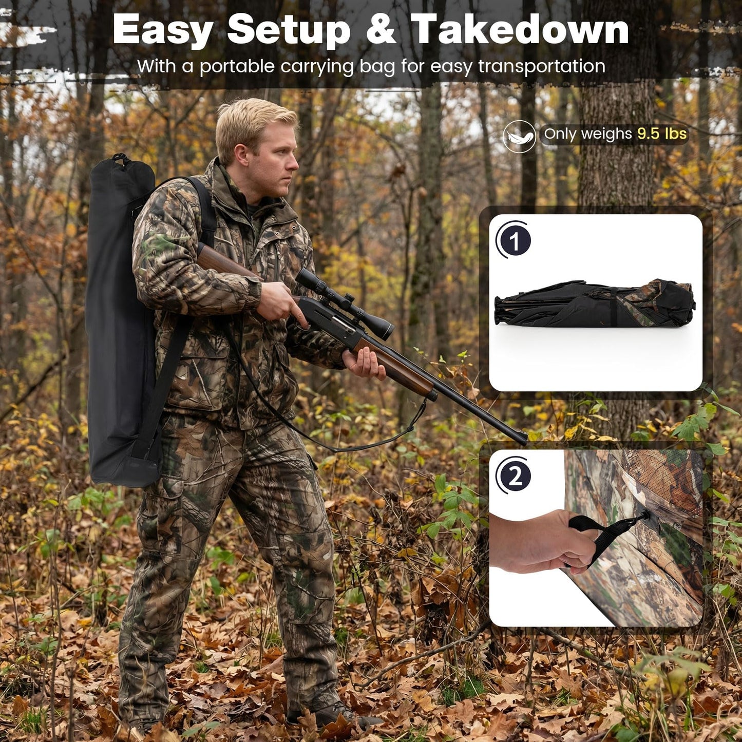 Tangkula 1-3 Person Pop-Up 3-Sided 360° See Through Ground Blind with Resilient Oxford Fabric