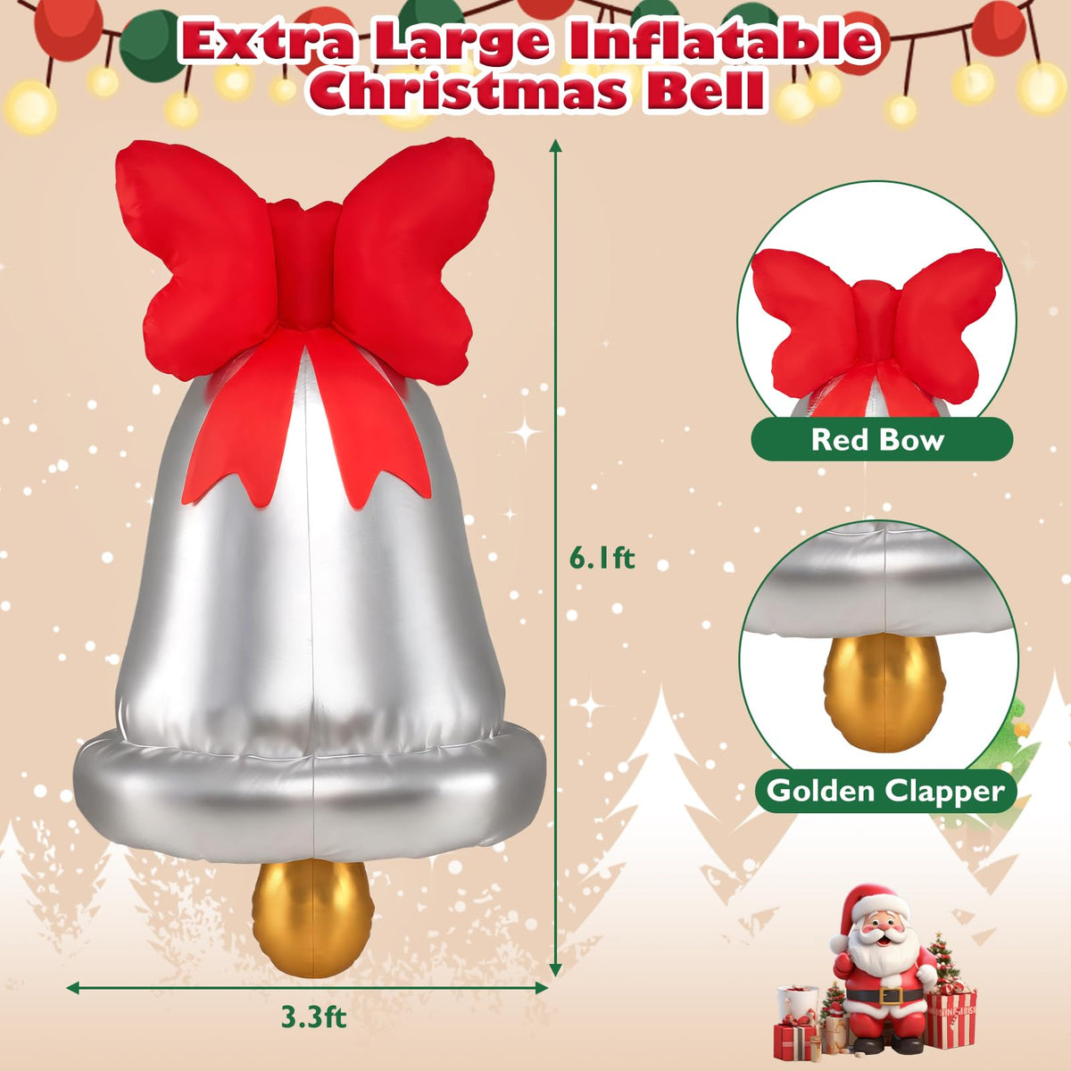 Tangkula 6.1 FT Giant Inflatable Christmas Bell Outdoor Decoration