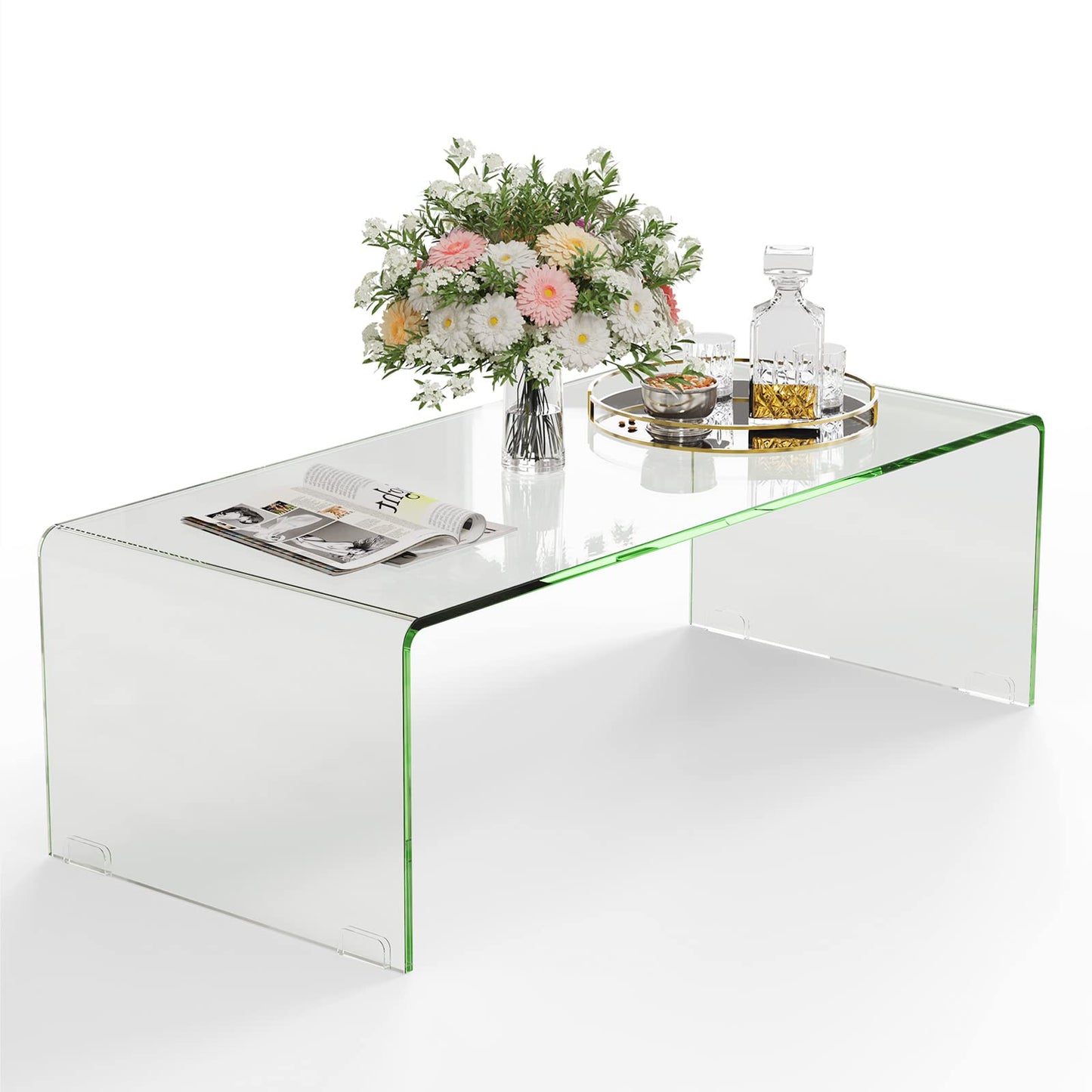 Tangkula Tempered Glass Coffee Table, Clear Coffee Table, International Occasion Tea Table
