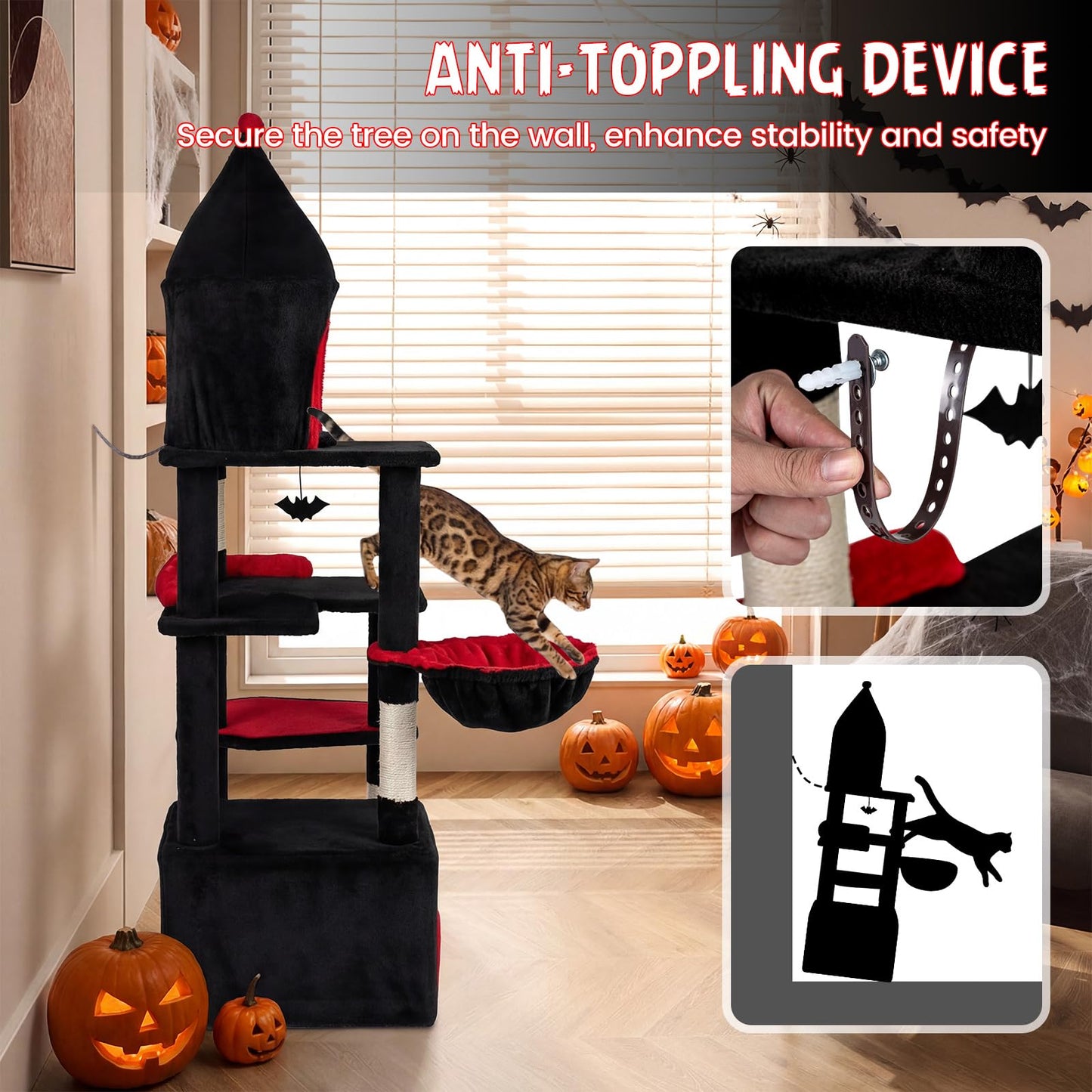 Tangkula 63 Inch Gothic Cat Tree for Indoor Large Cats 20+ LBS