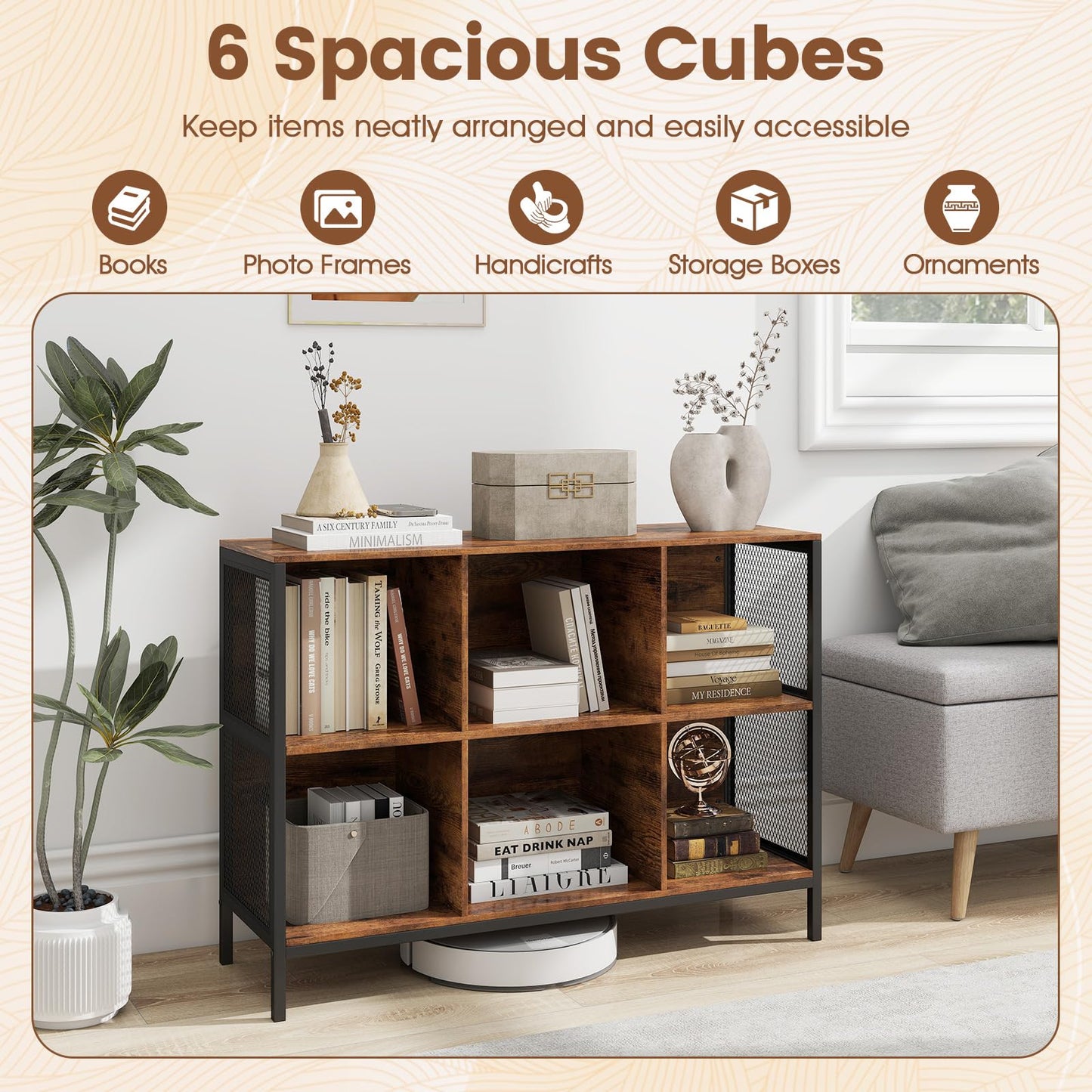 Tangkula 6 Cube Bookcase for Home Office