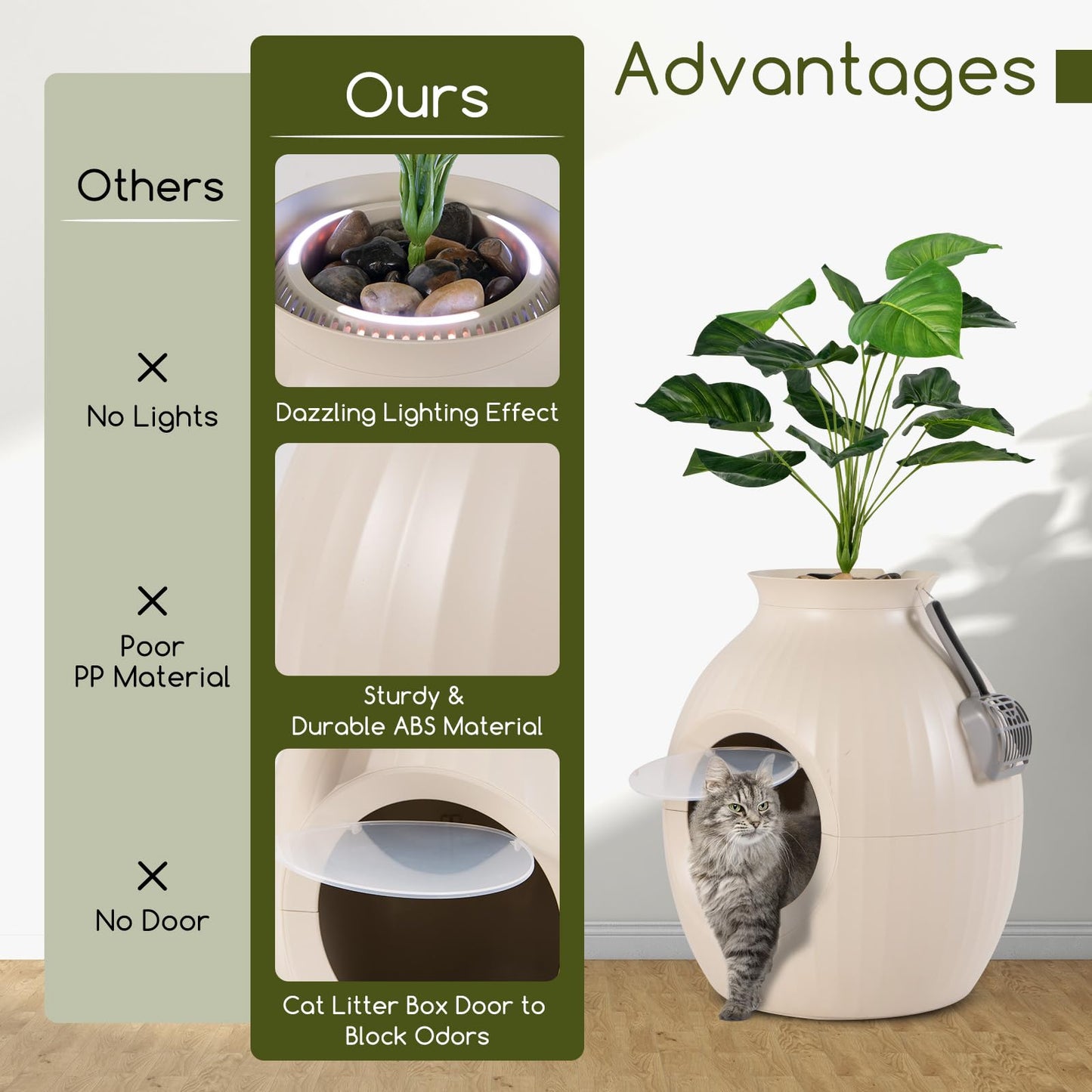 Tangkula Hidden Litter Box Plant, Cat Litter Box Enclosure Furniture with Odor Removal System