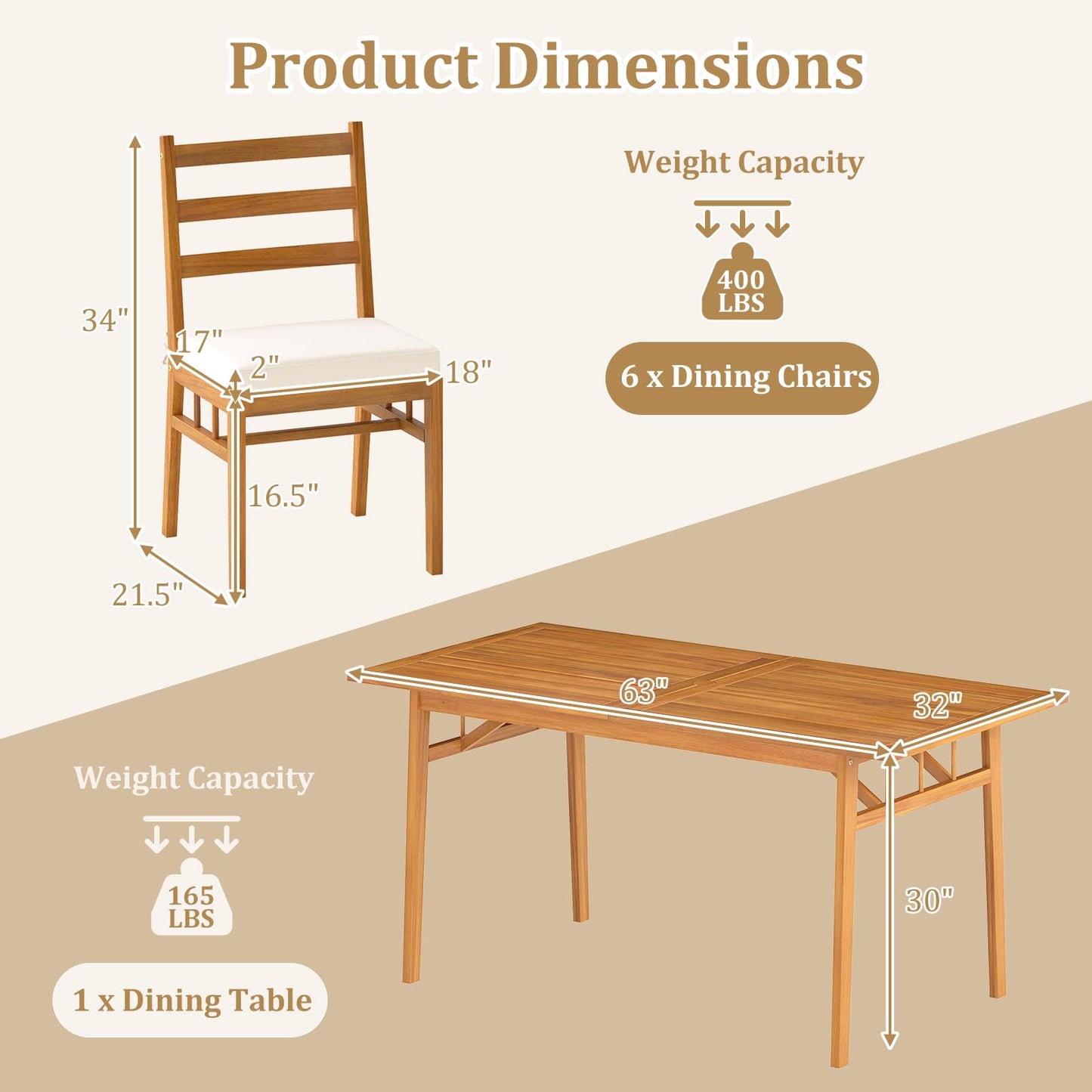Tangkula 7 Pieces Patio Acacia Wood Dining Set