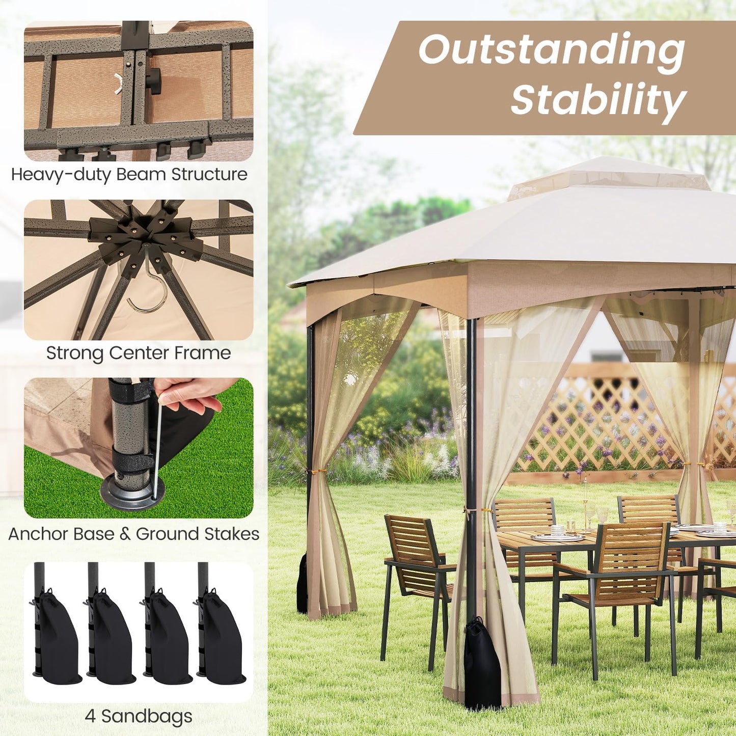 Tangkula 10x12 FT Outdoor Gazebo with Netting