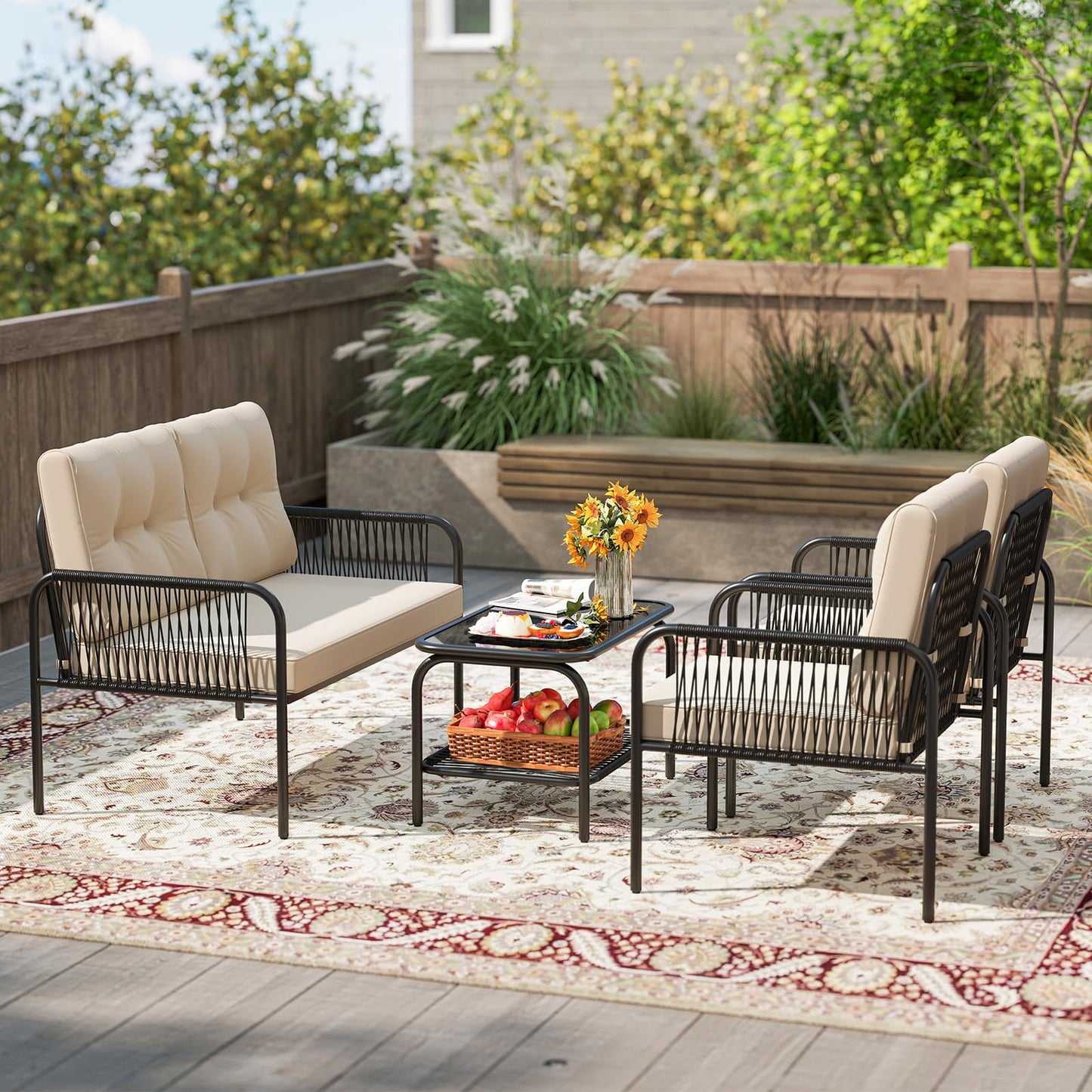 Tangkula Patio Furniture Set PE Rattan Sofa Chairs(4/8)