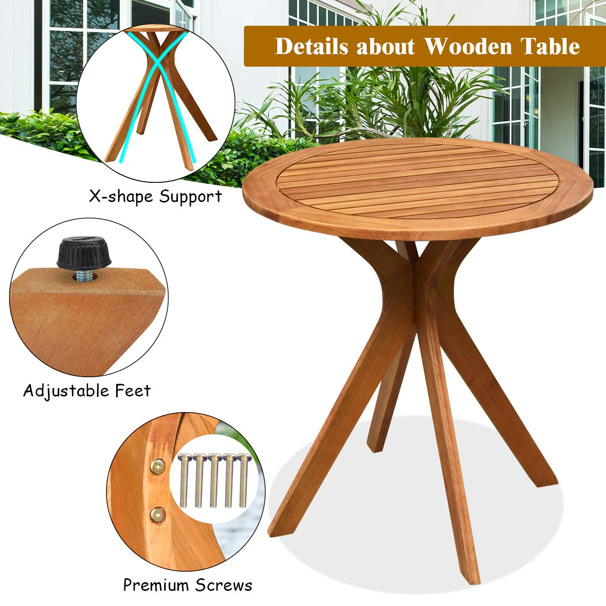 27 Inch Eucalyptus Wood Outdoor Patio Bistro Table - Tangkula