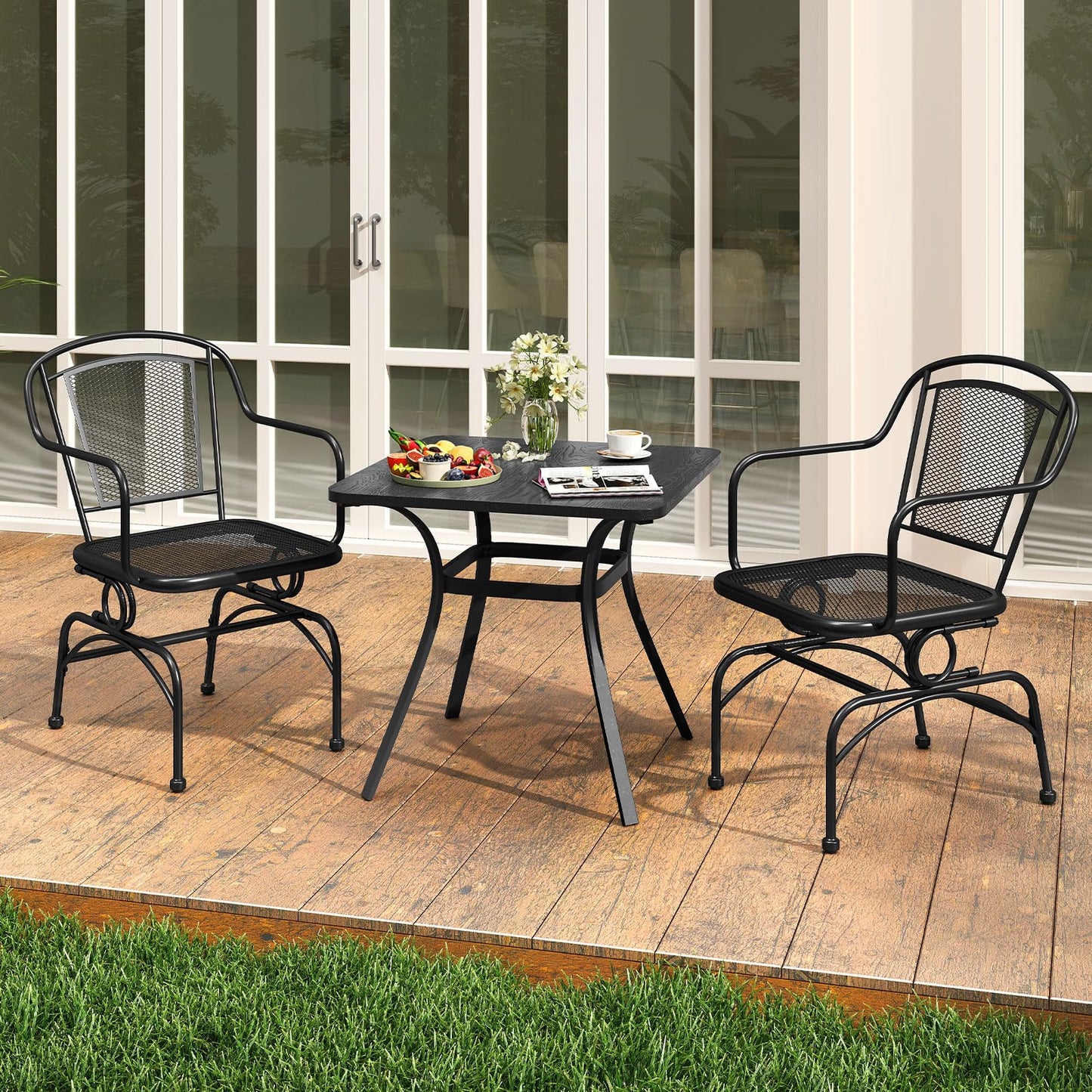 Tangkula Outdoor Rocking Chair Set with Steady Rocking Function