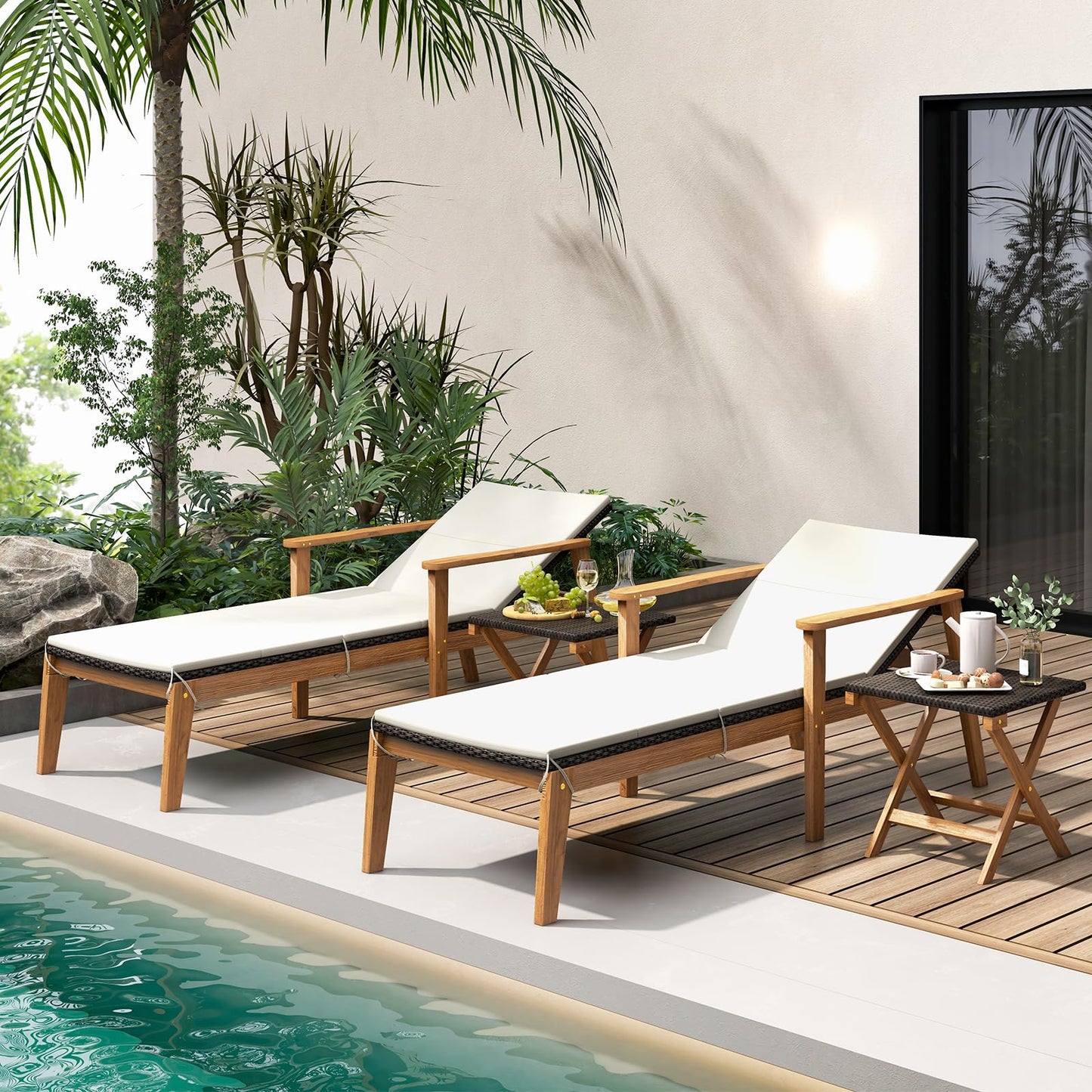 Tangkula Outdoor Chaise Lounge Chair, Rattan Patio Chaise with Armrests & 4-Level Backrest