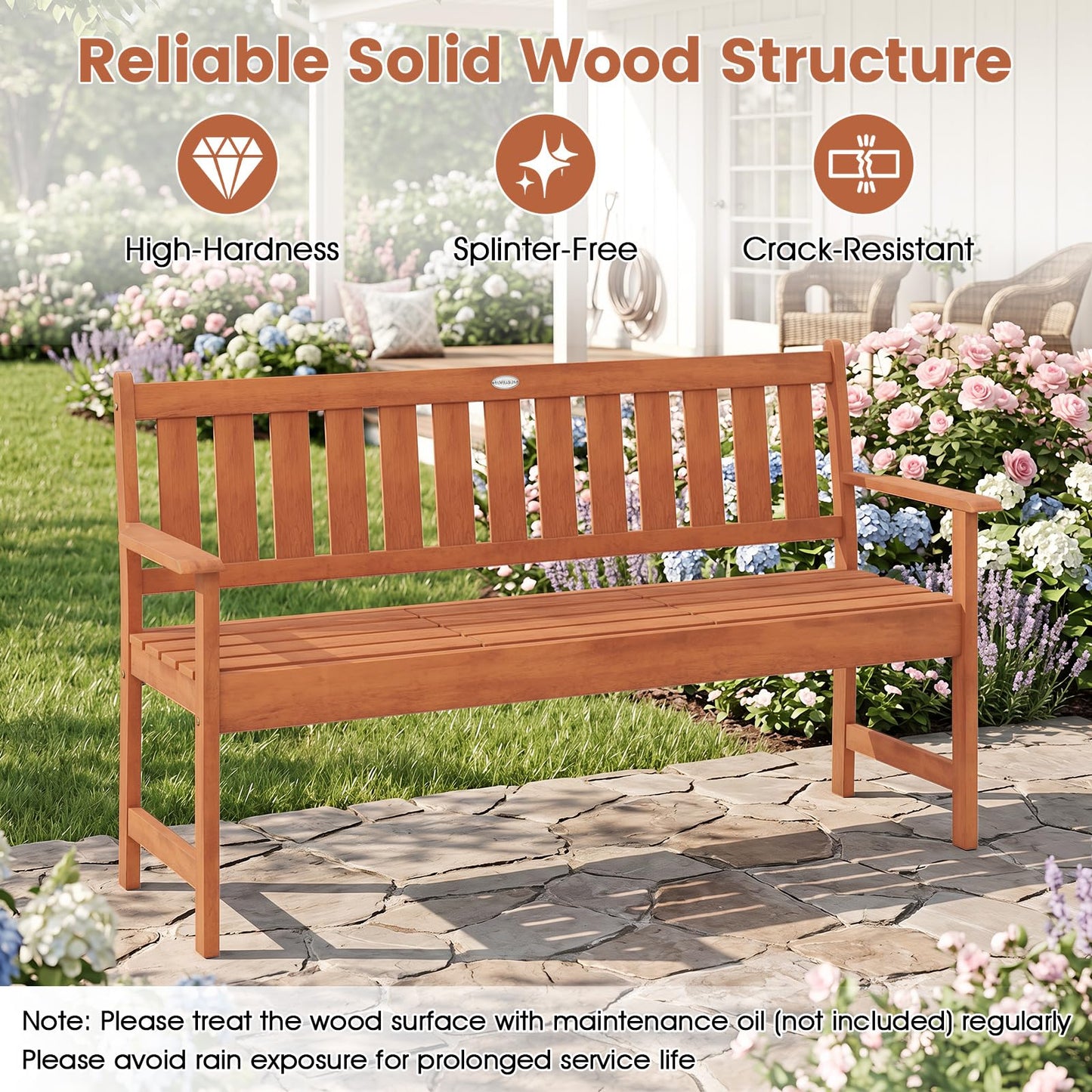 Tangkula 59" Wood Outdoor Bench with Pull