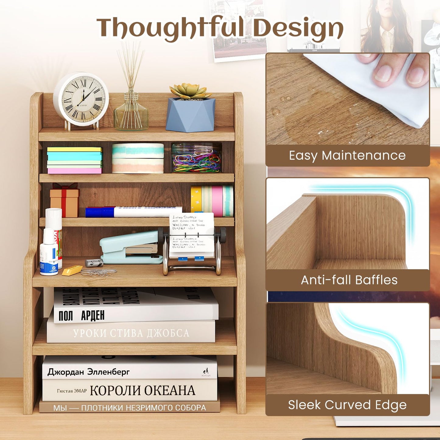 Tangkula 6-Tier Wooden Office Organizer with 2 Removable Shelves for Papers