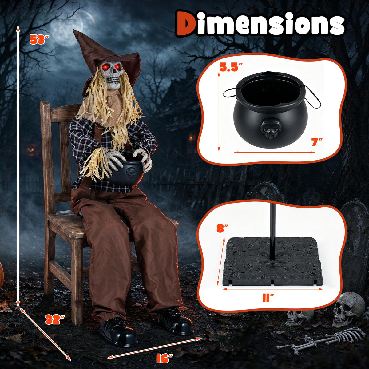 Tangkula 4.4 FT Animated Halloween Sitting Scary Scarecrow Decoration