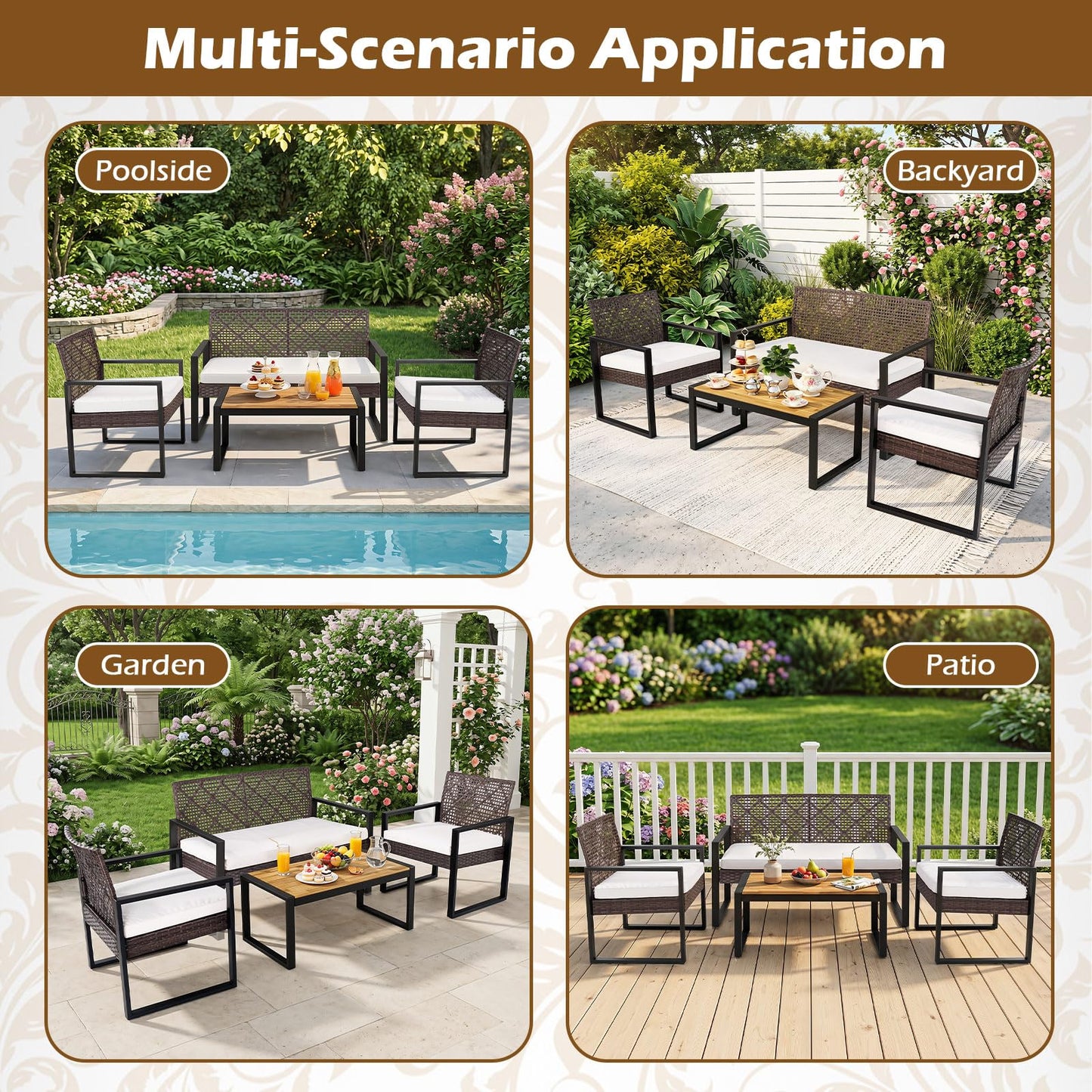 Tangkula 4-Piece Patio Conversation Set w/2 Single Chairs