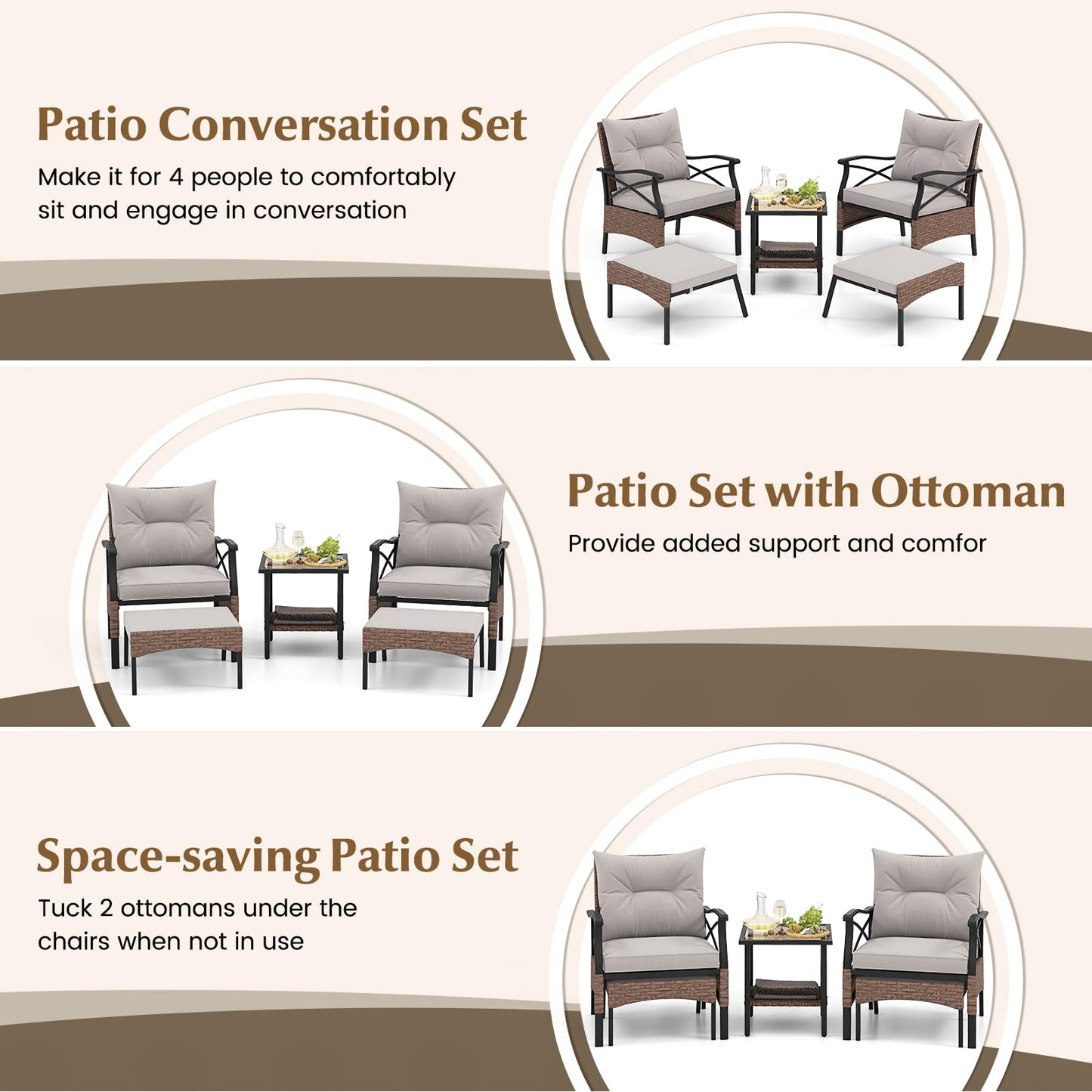 Tangkula 5 Pieces Wicker Patio Furniture Set