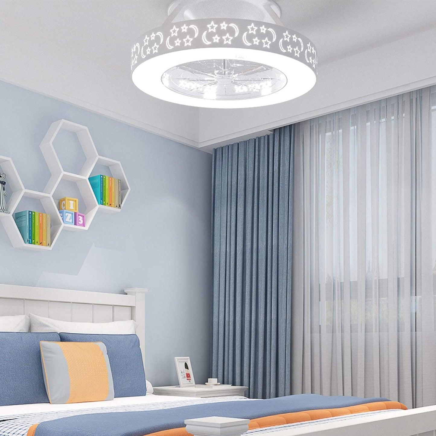 Tangkula 23" Ceiling Fan with Lights with Invisible Blades Starry Sky Acrylic Lampshade