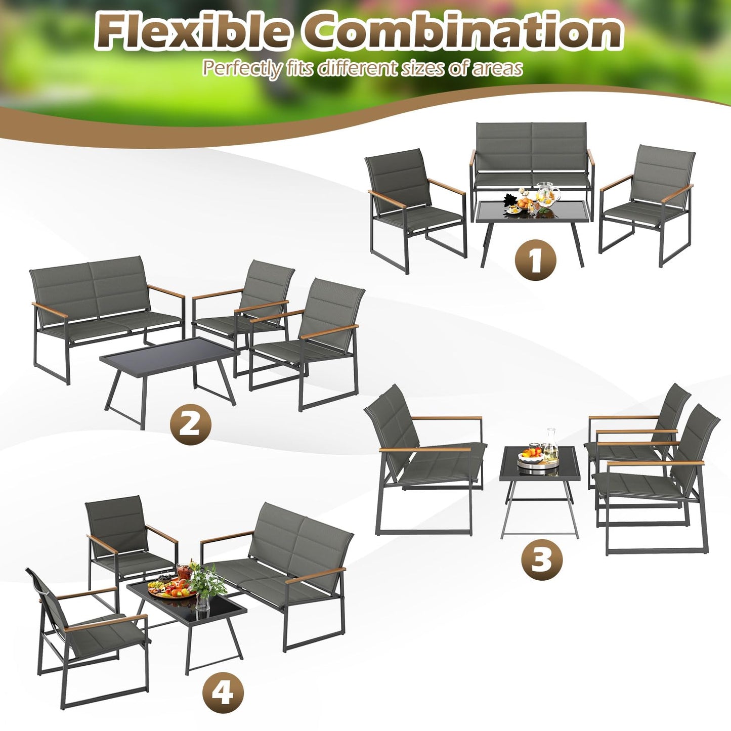 Tangkula 4 Piece Patio Furniture Set Outdoor Metal Conversation Set
