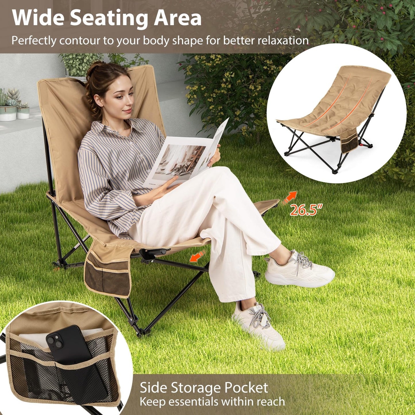 Tangkula Padded Camping Chairs Set for Camp Beach Lawn Fishing Travel Sports