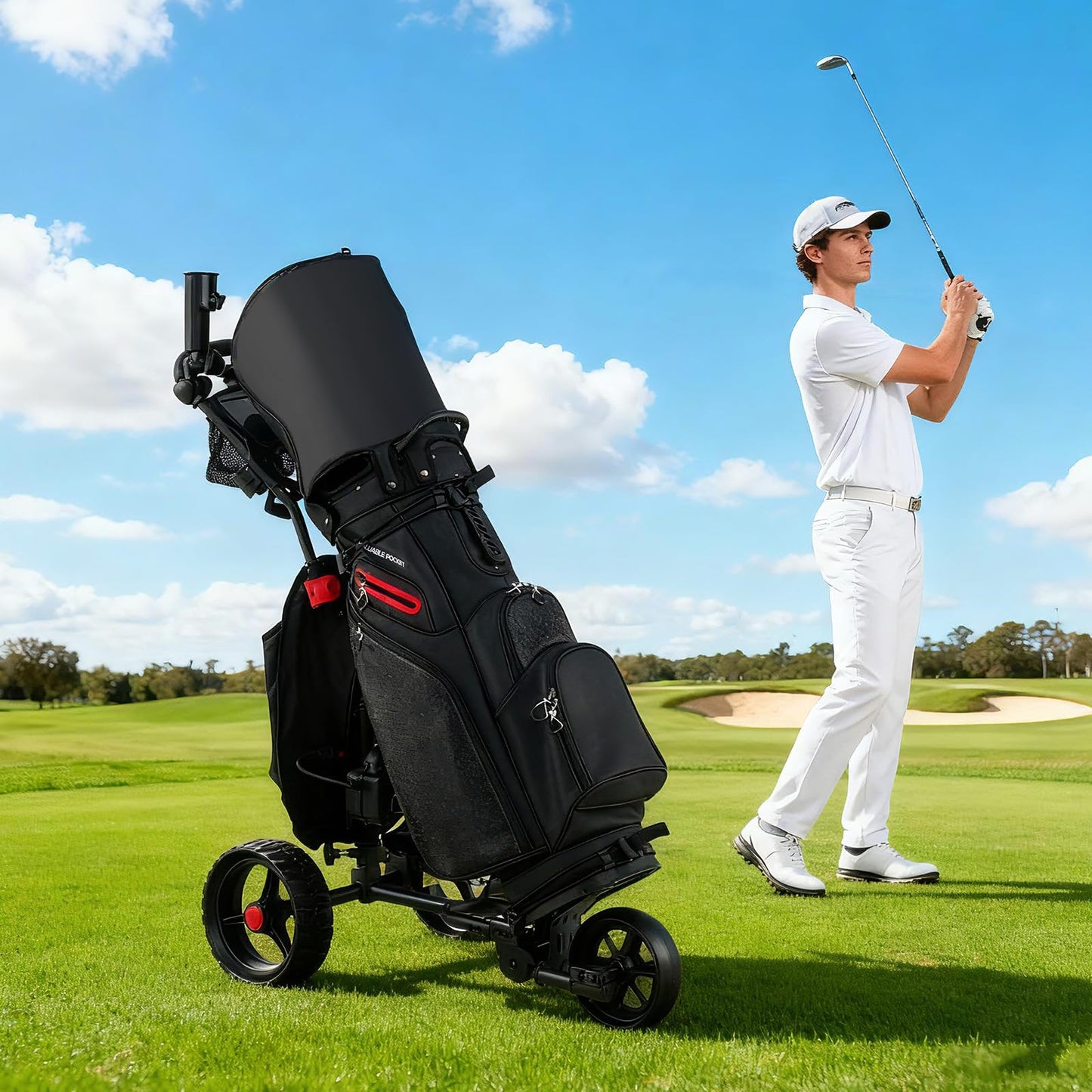Chariot de golf électrique Tangkula avec poignée réglable et 9 réglages de vitesse