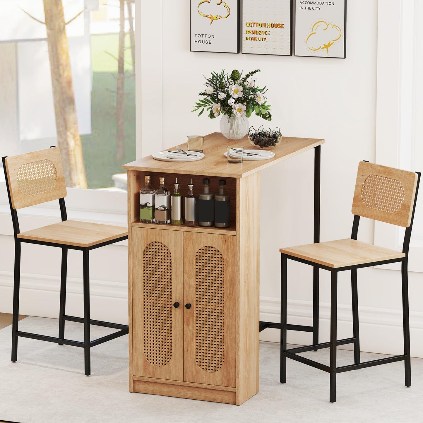 Tangkula 3-Piece Counter Height Bar Table Set | Kitchen Table with 2 Bar Stools