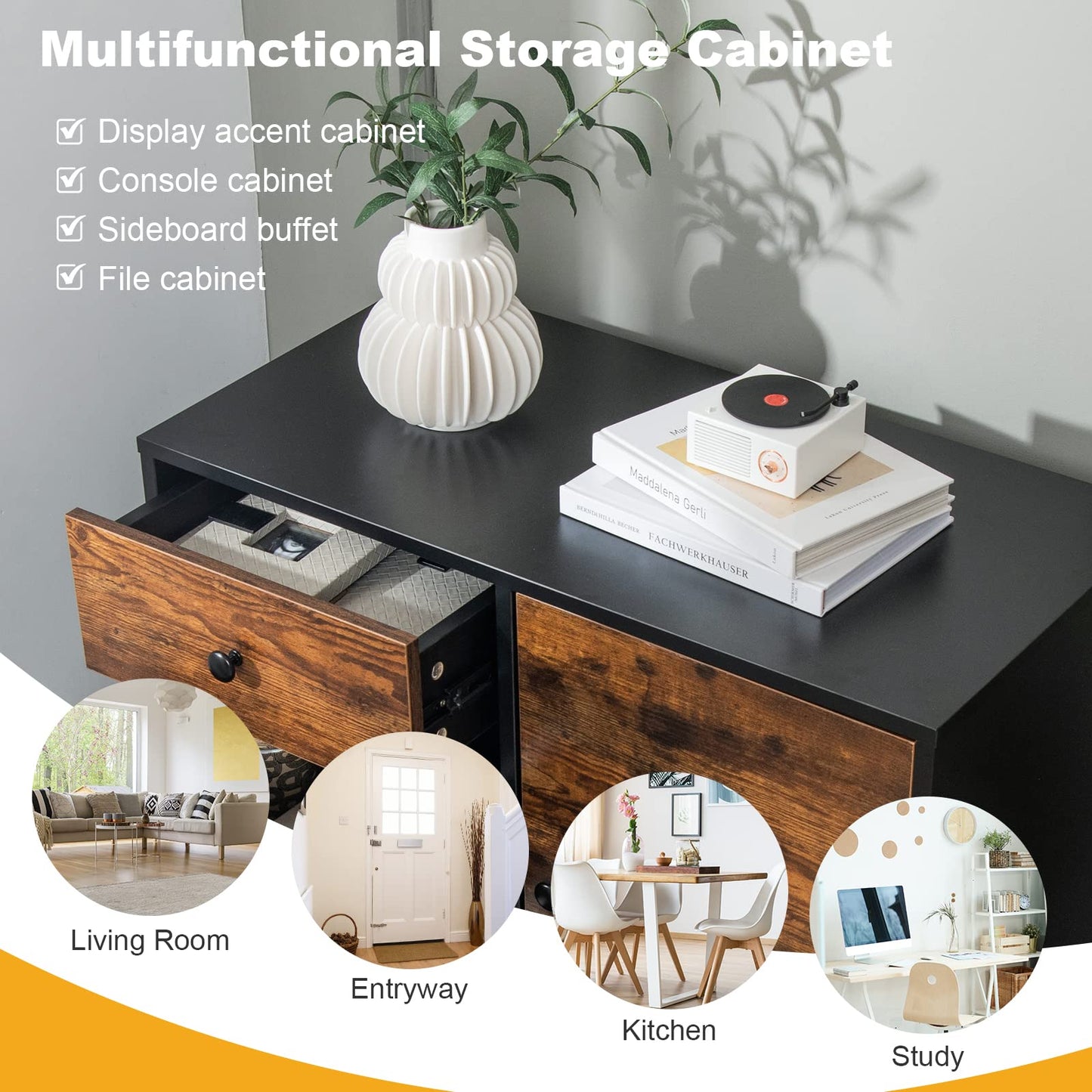 Meuble de rangement Tangkula avec 3 tiroirs et une armoire à porte
