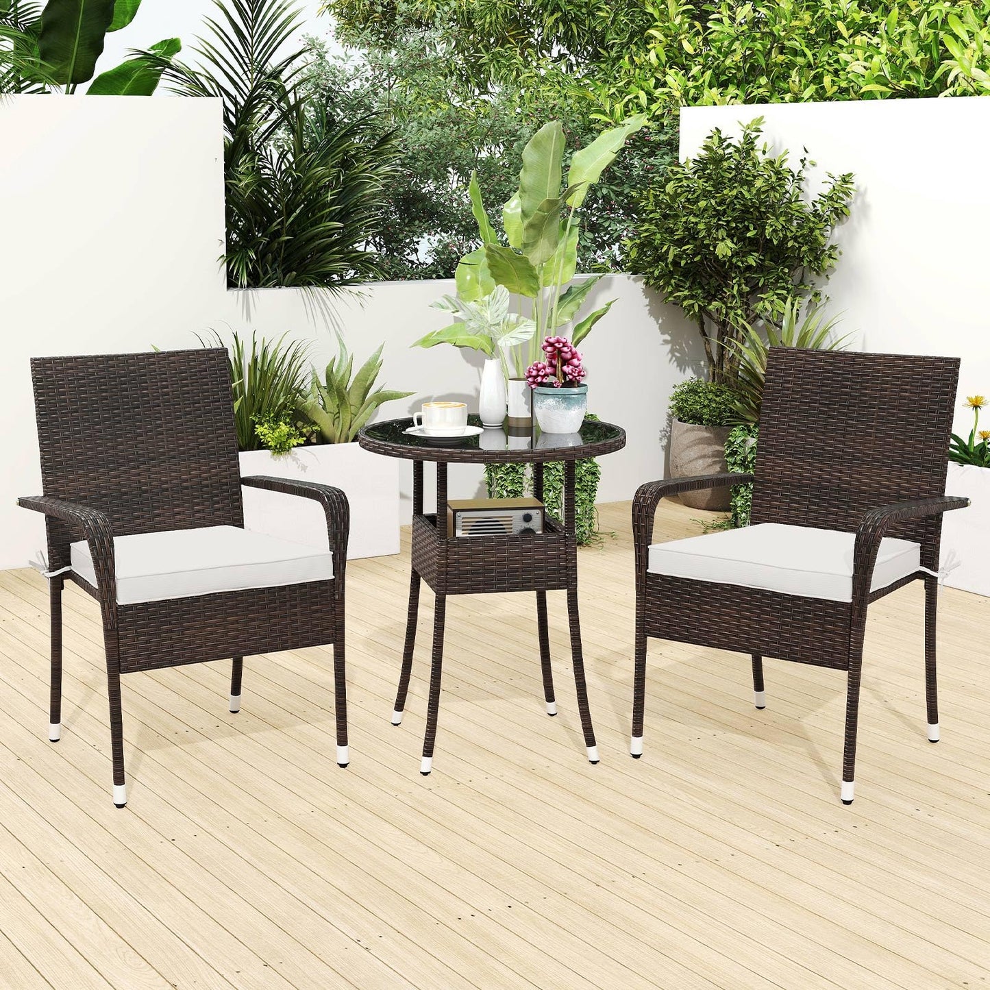 Tangkula 3 Piece Patio Furniture Set with Sturdy Metal Frame for Porch