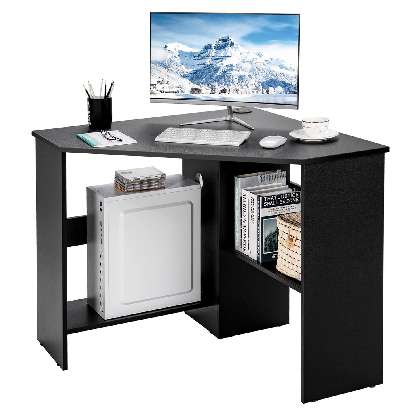 Tangkula Corner Desk, 90 Degrees Triangle Corner Computer Desk for Small Space