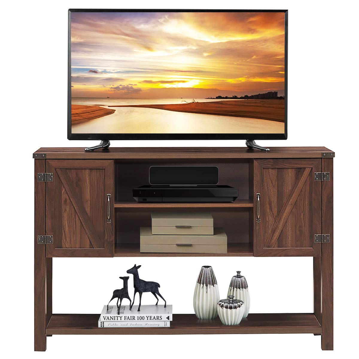 Tangkula TV Stand up to 60 Inches TVs with 2 Side Door Cabinets