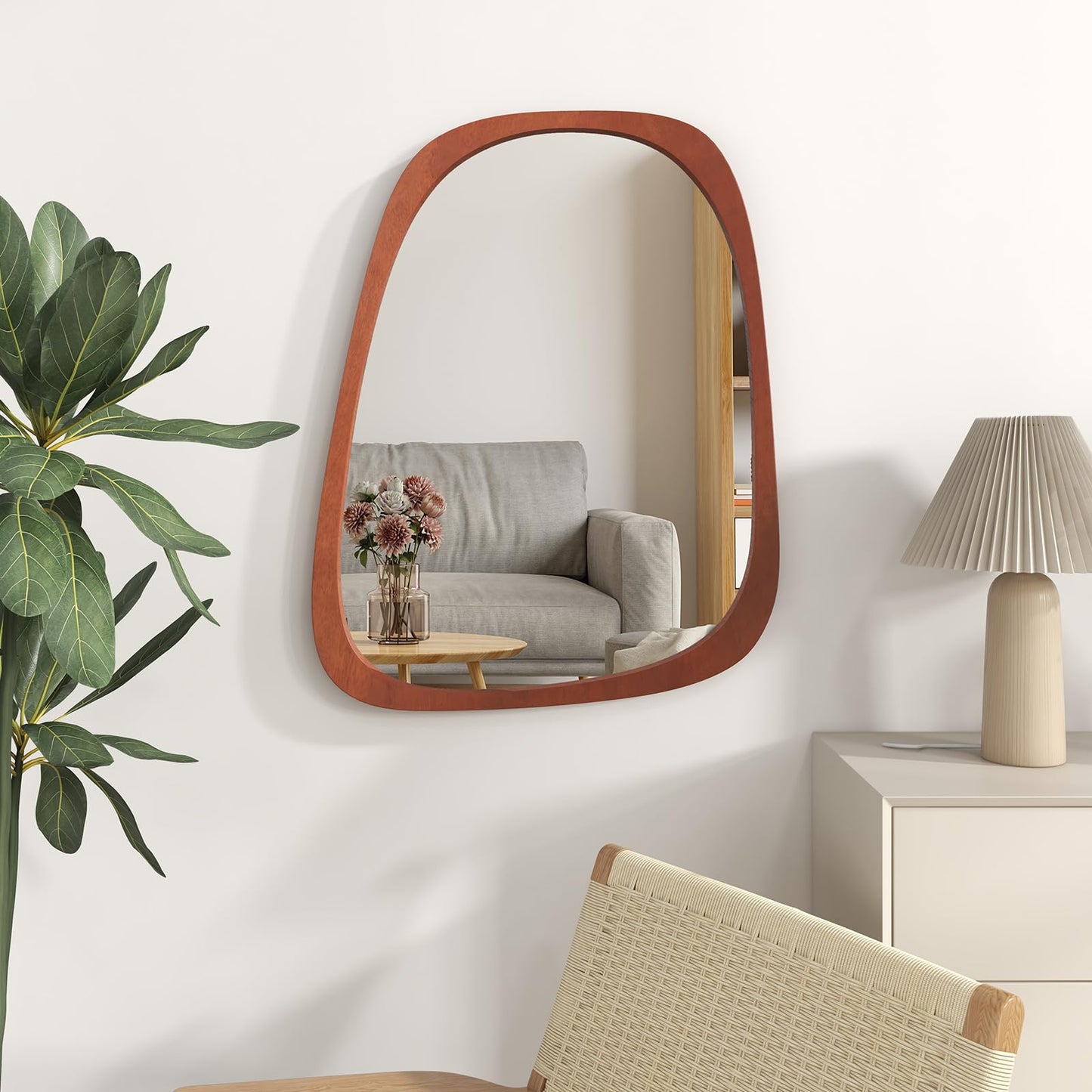 Miroir asymétrique abstrait de forme irrégulière Tangkula, miroir mural irrégulier de 67,3 cm x 53,3 cm avec cadre rustique