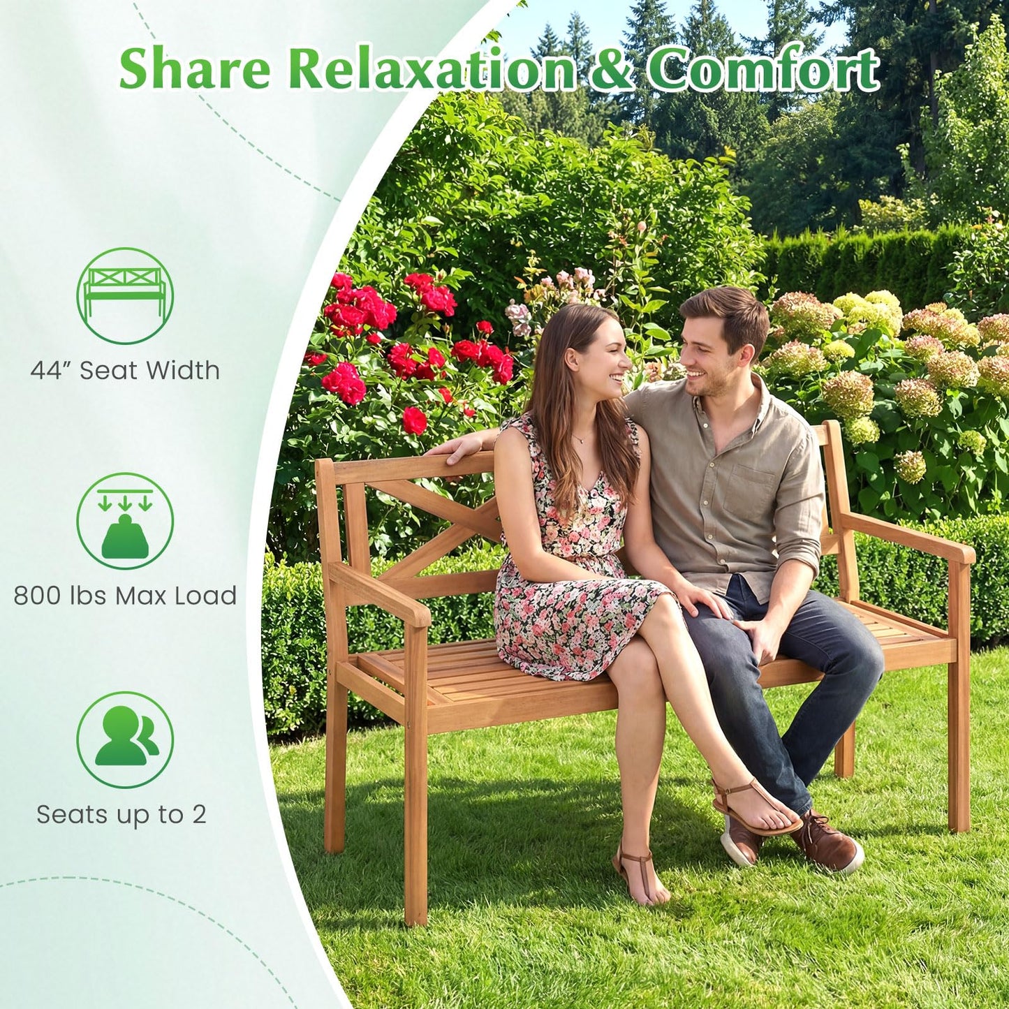 Tangkula Acacia Wood Outdoor Loveseat Bench