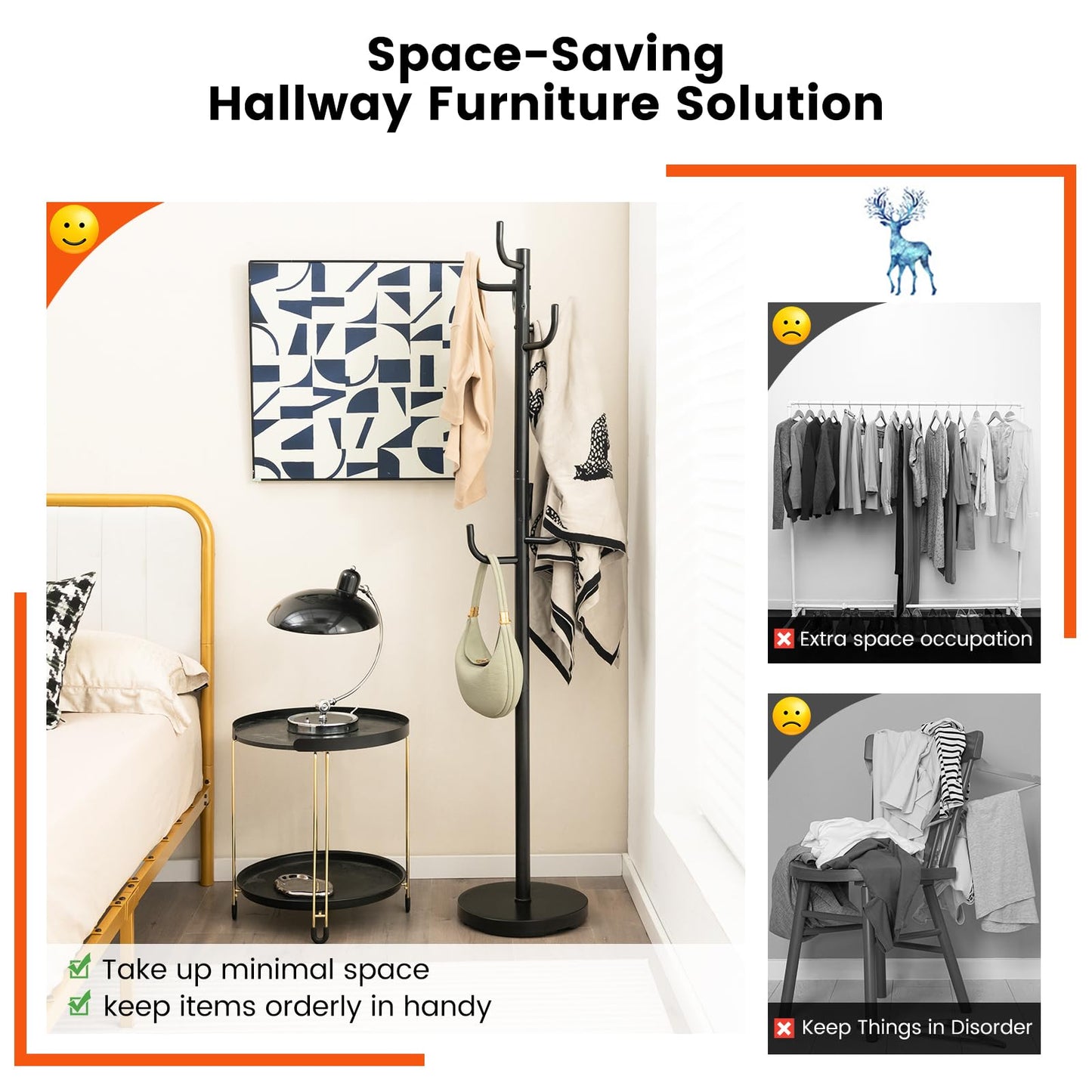 Tangkula Coat Rack Freestanding Heavy Duty Metal Coat Tree