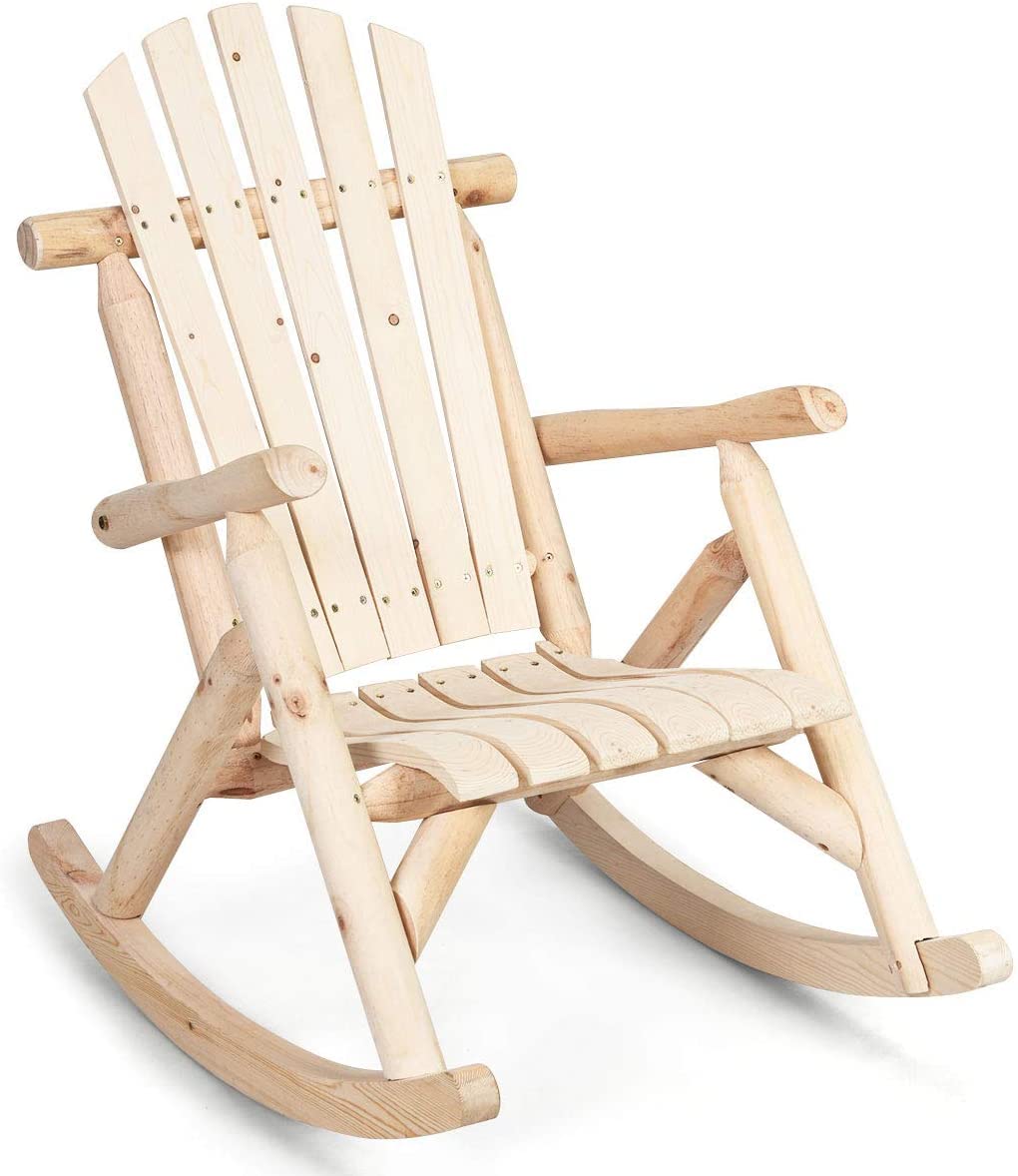 Tangkula Log Rocking Chair, Outdoor Wood Porch Rocker Chair(1 & 2, Natural)