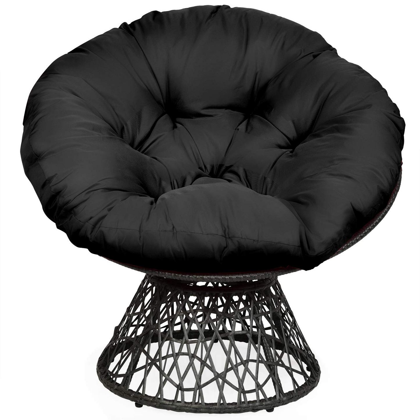Tangkula Papasan Chair Rattan Ergonomic Chair w/ 360-degree Swivel and Soft Cushion, Solid Structure & Stable Base
