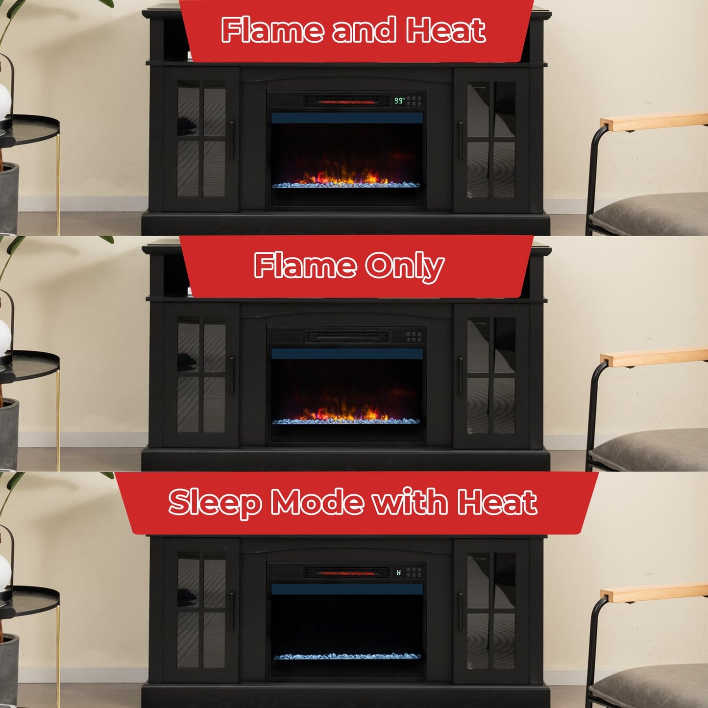 23-Inch Infrared Quartz Electric Fireplace Insert with Remote Control, 1500W - Tangkula