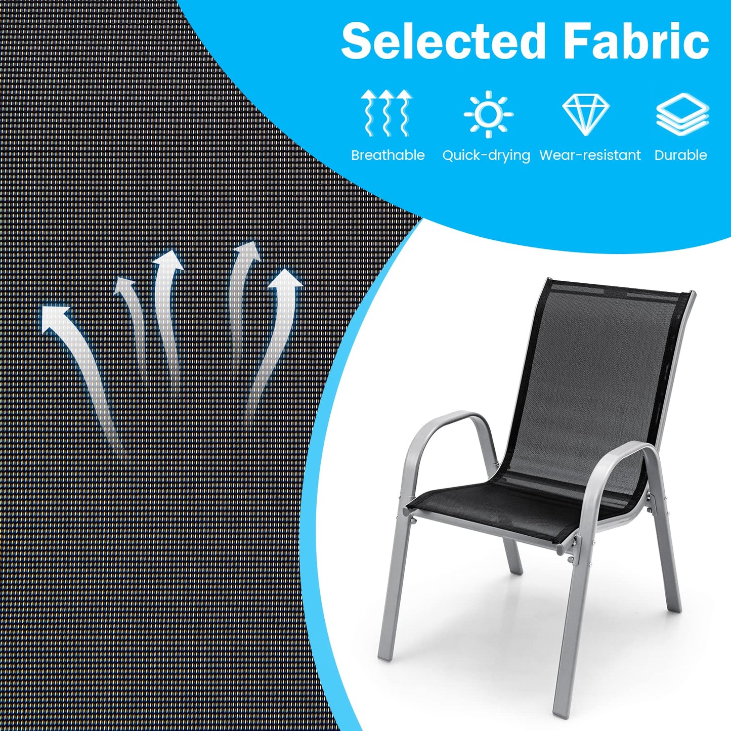 Tangkula Ensemble repas d'extérieur 5 pièces, mobilier de jardin avec table extensible en aluminium et 4 chaises empilables